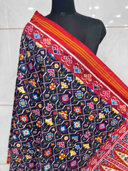 Red & Dark Blue Fancy Flower Double Ikat Dupatta