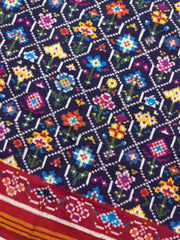 Red & Dark Blue Fancy Flower Double Ikat Dupatta