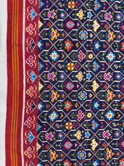 Red & Dark Blue Fancy Flower Double Ikat Dupatta