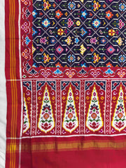 Red & Dark Blue Fancy Flower Double Ikat Dupatta