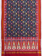 Red & Dark Blue Fancy Flower Double Ikat Dupatta