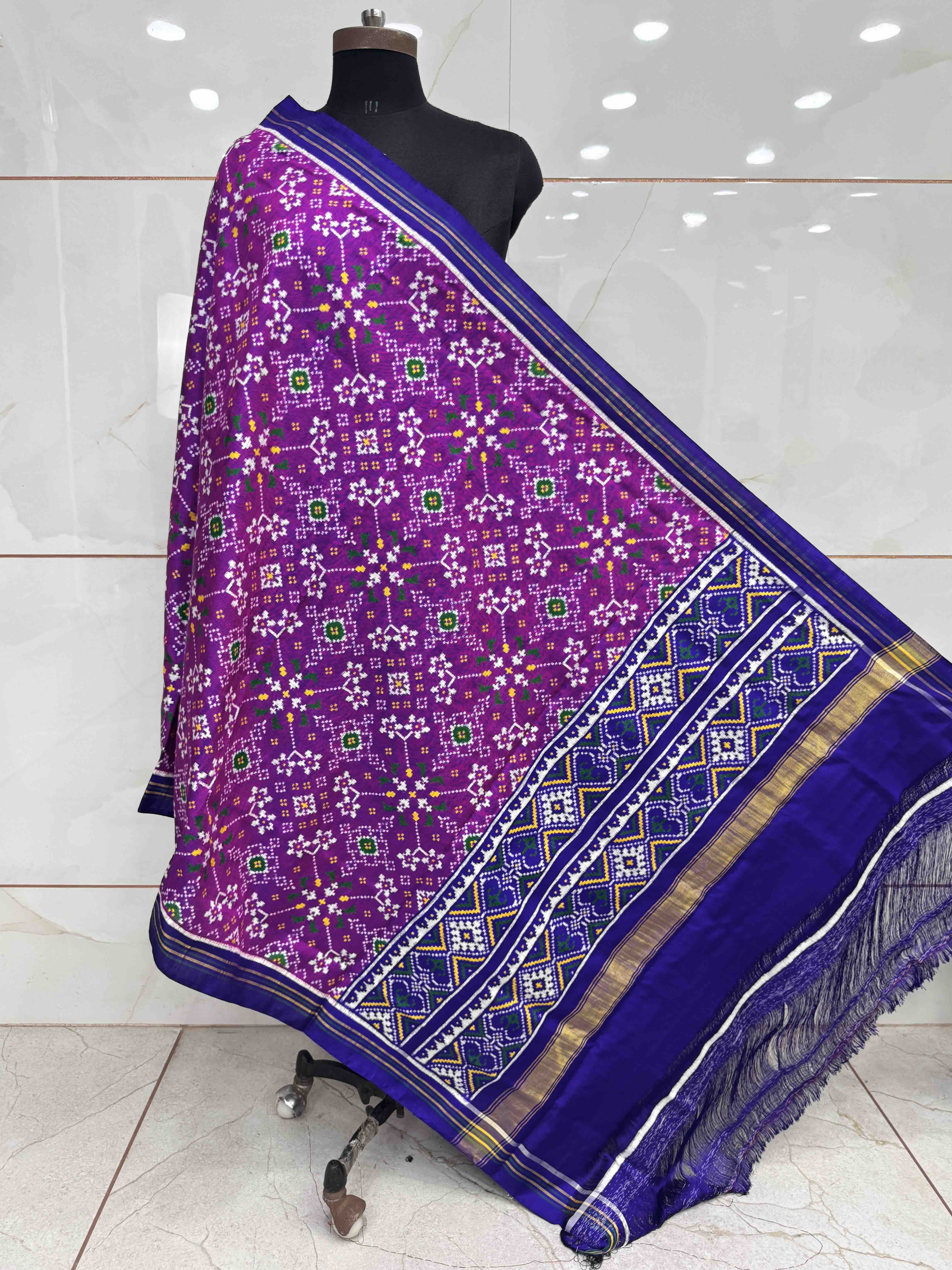 Blue & Magenta Navratan Double Ikat Dupatta