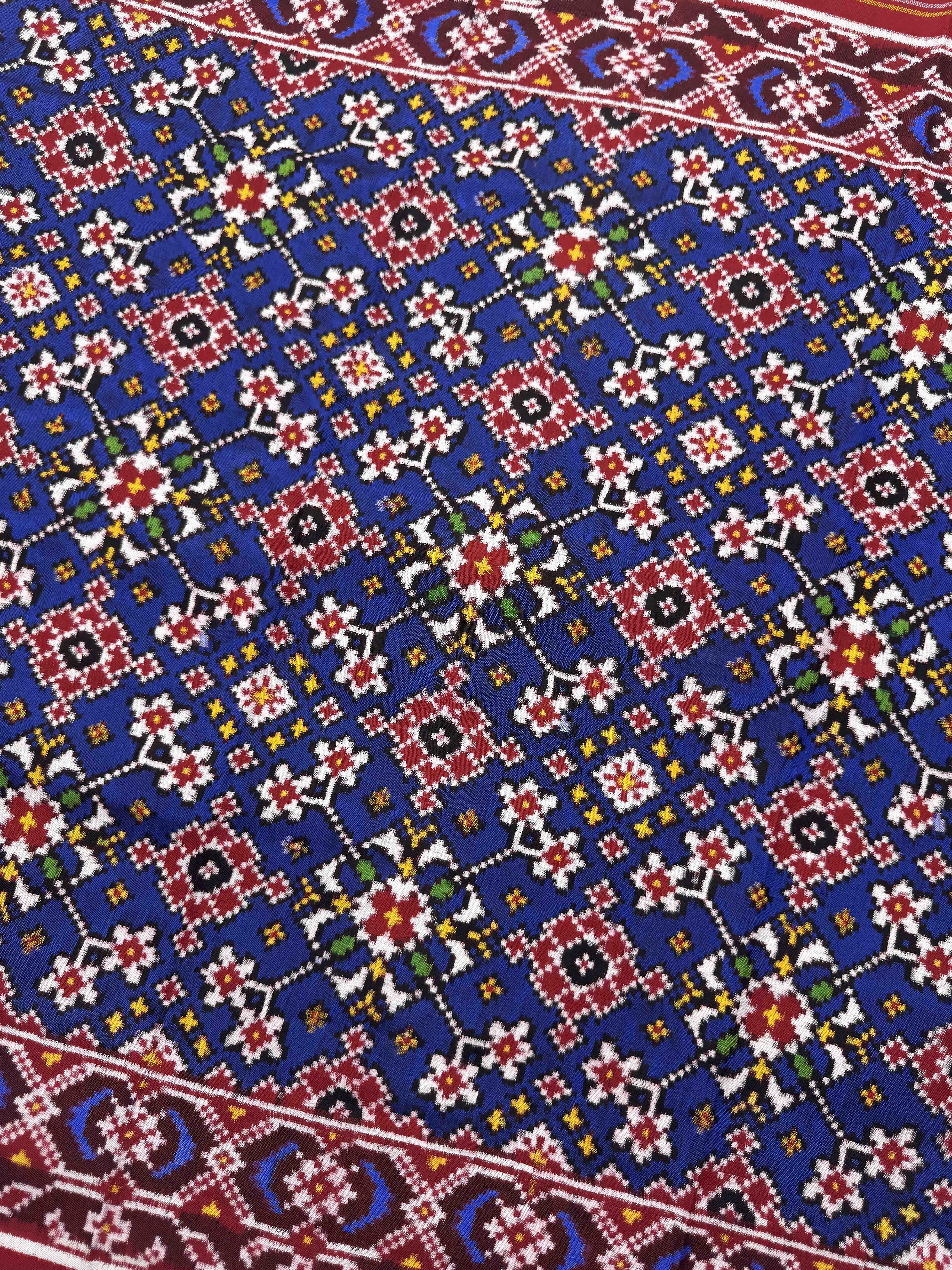 Red & Blue Navratan Double Ikat Dupatta