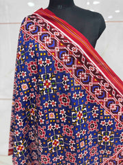 Red & Blue Navratan Double Ikat Dupatta