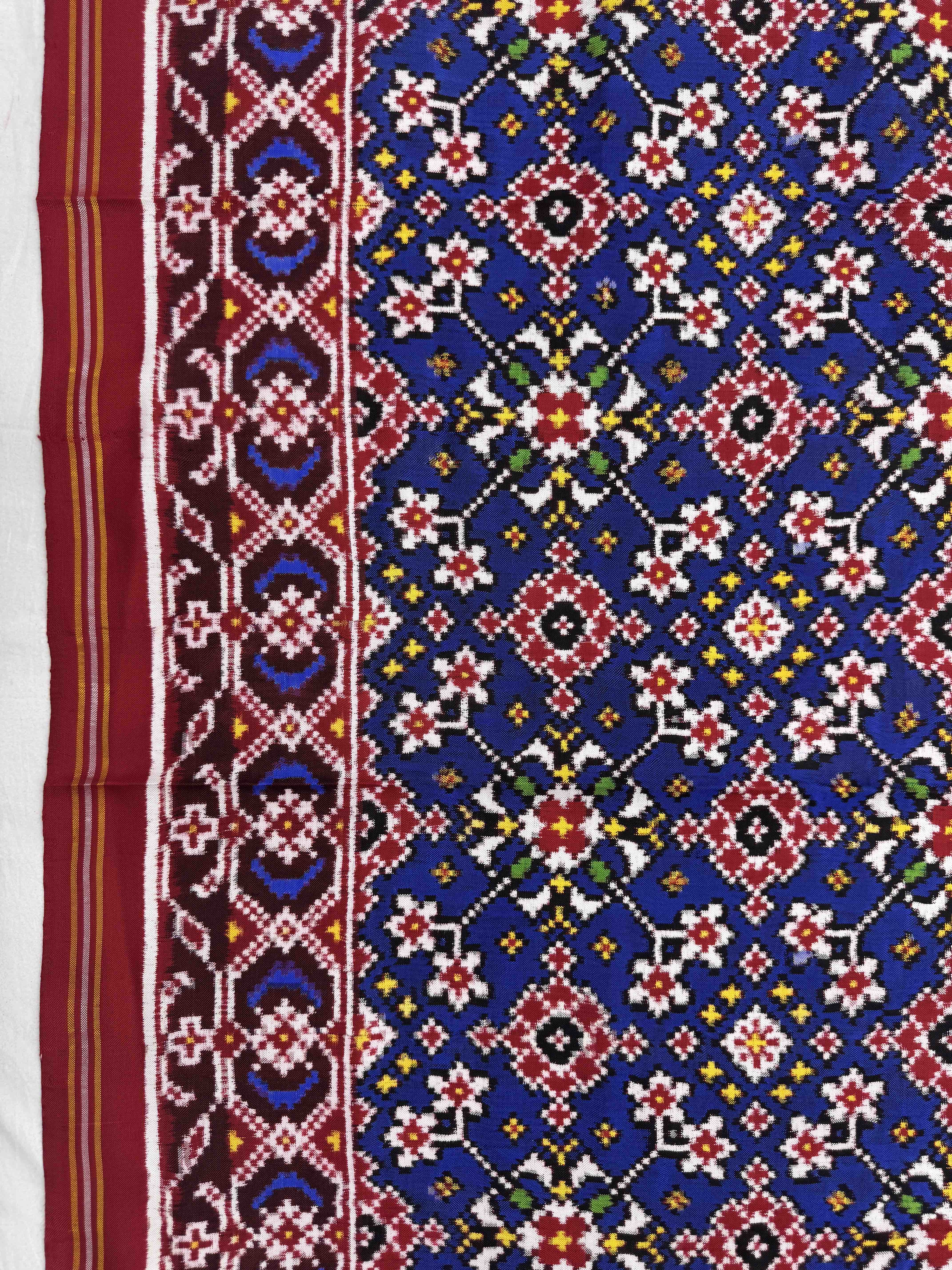 Red & Blue Navratan Double Ikat Dupatta