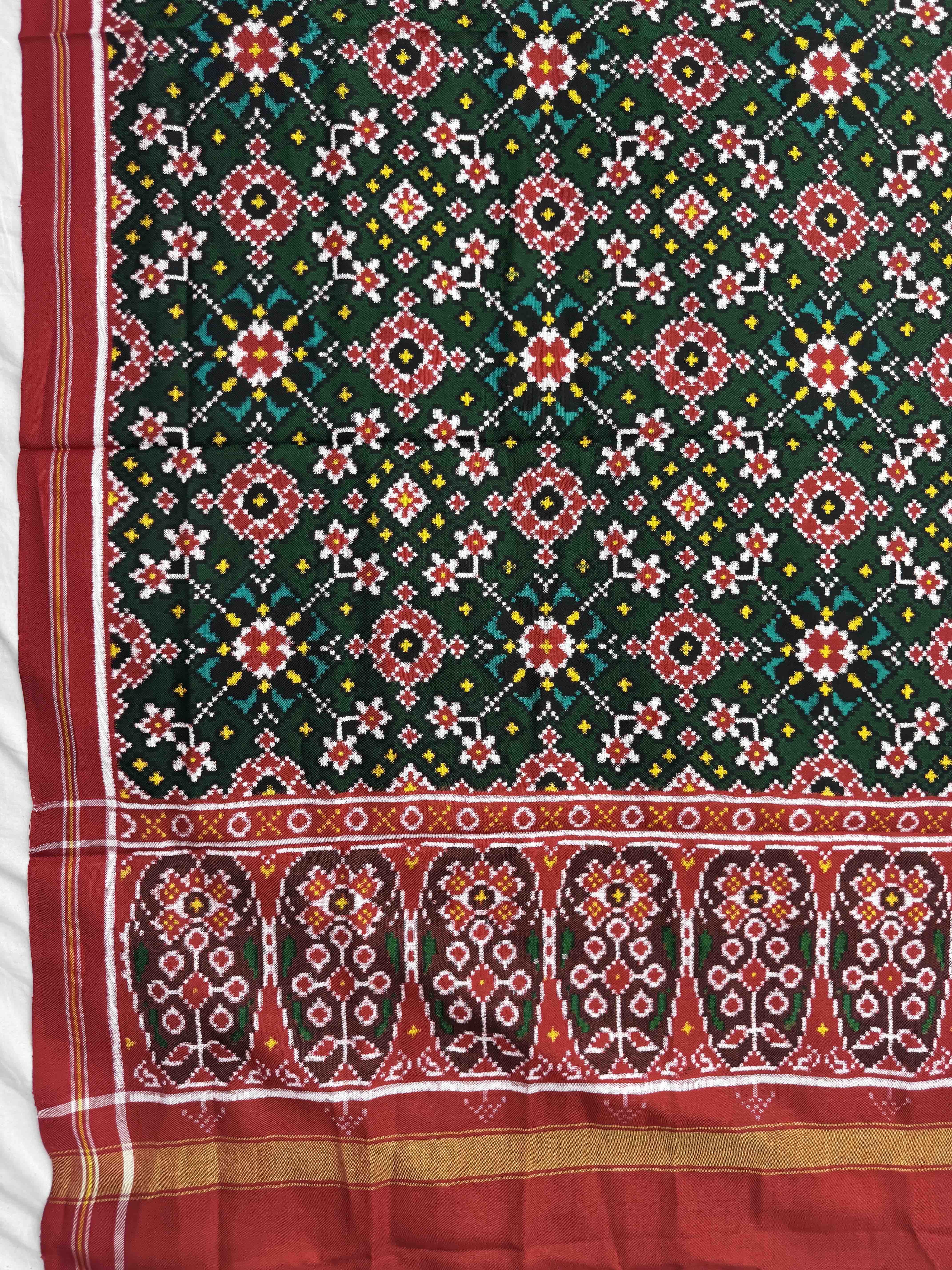 Red & Green Navratan Double Ikat Dupatta