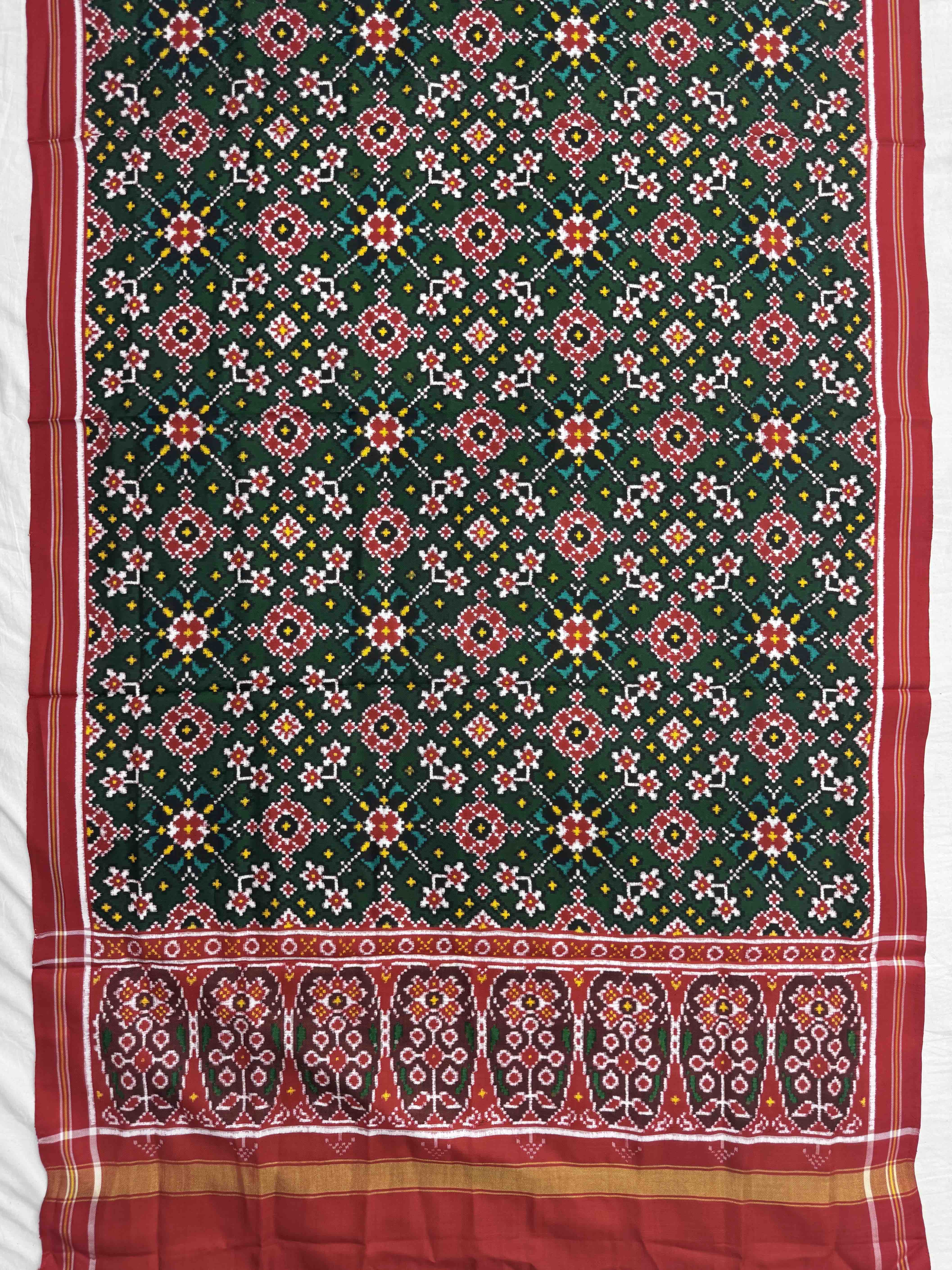 Red & Green Navratan Double Ikat Dupatta