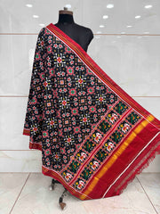 Red & Black Navratan Double Ikat Dupatta