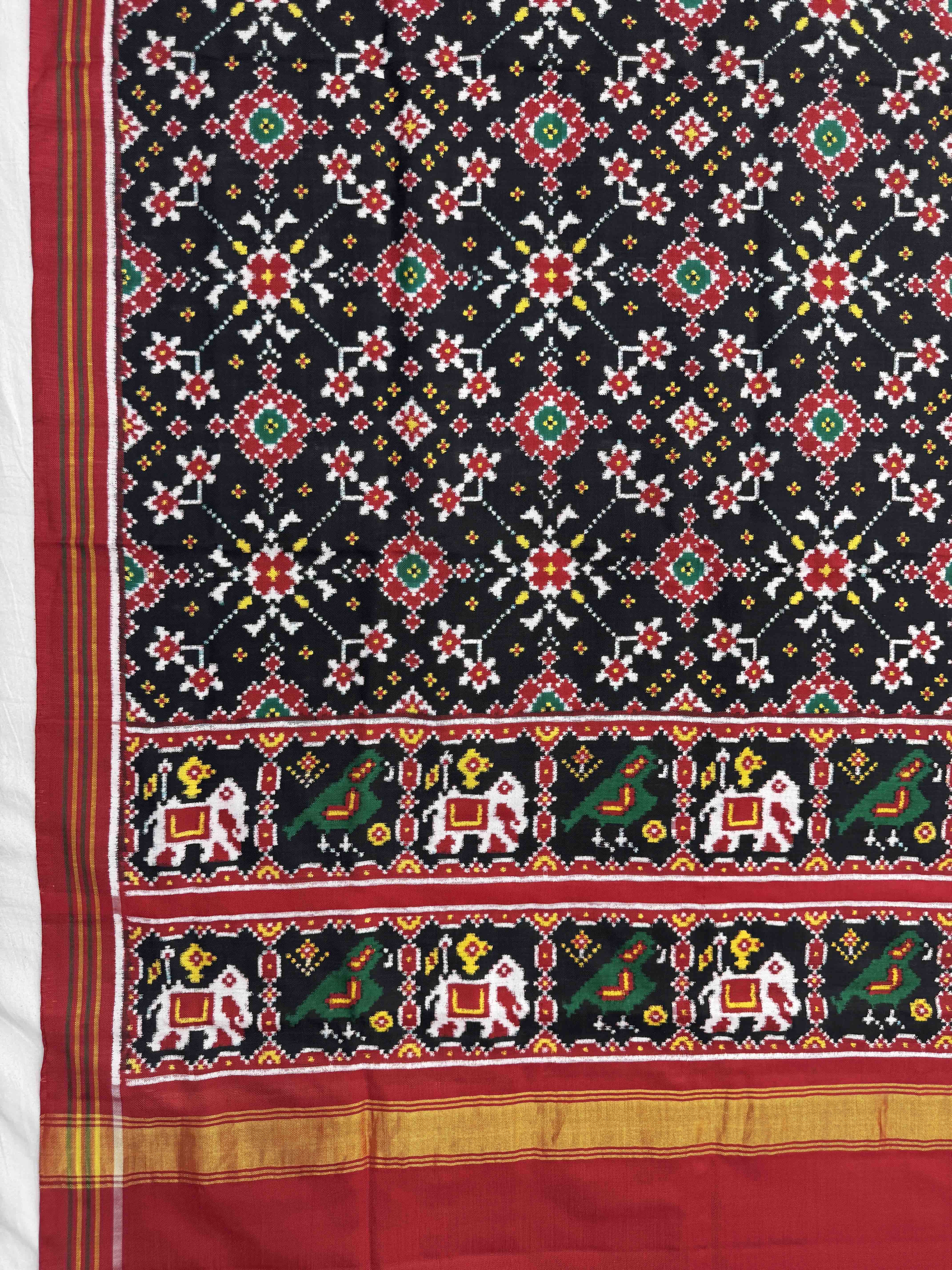 Red & Black Navratan Double Ikat Dupatta