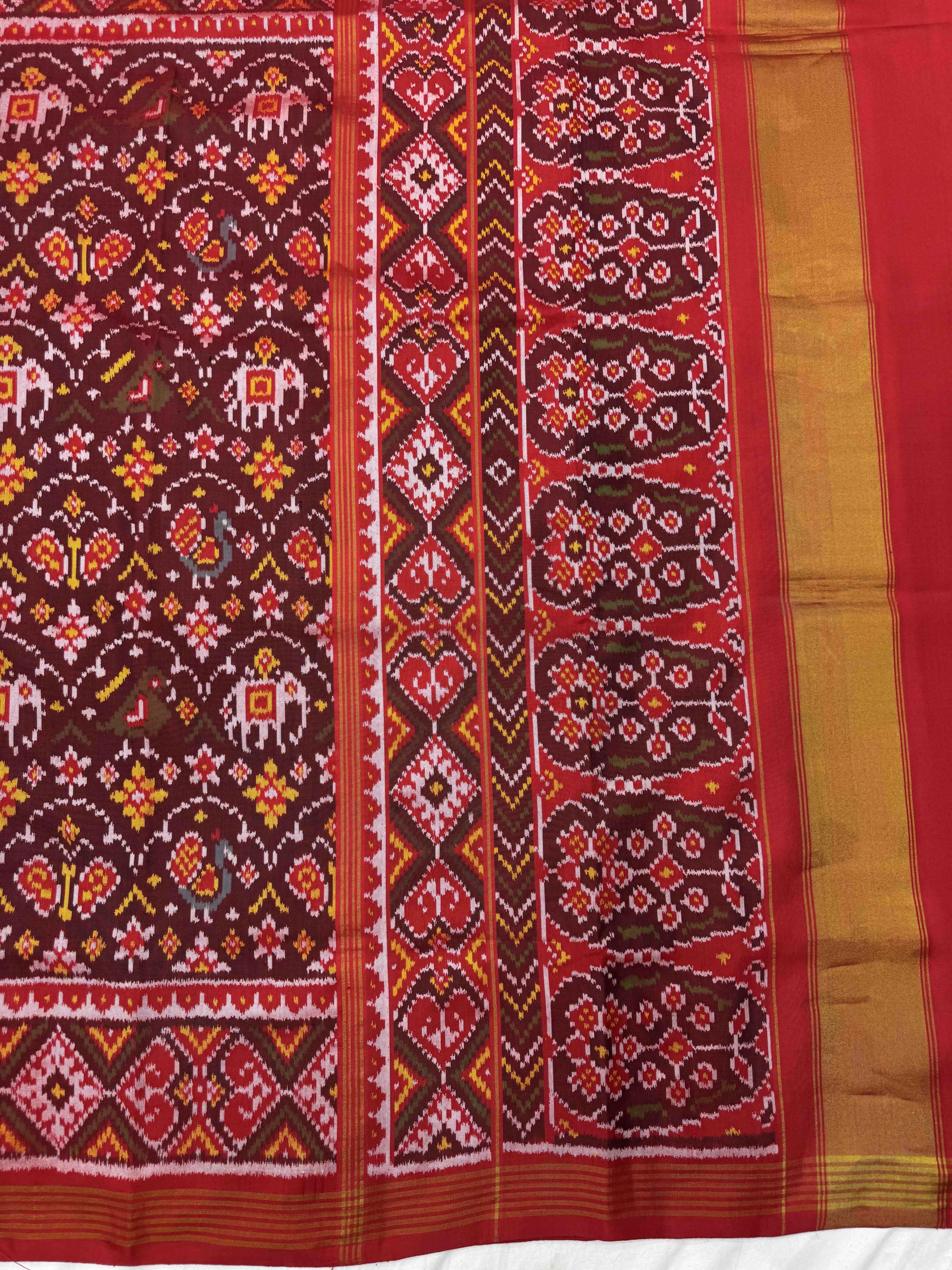 Red & Maroon Designer Narikunjar Patola in single ikat