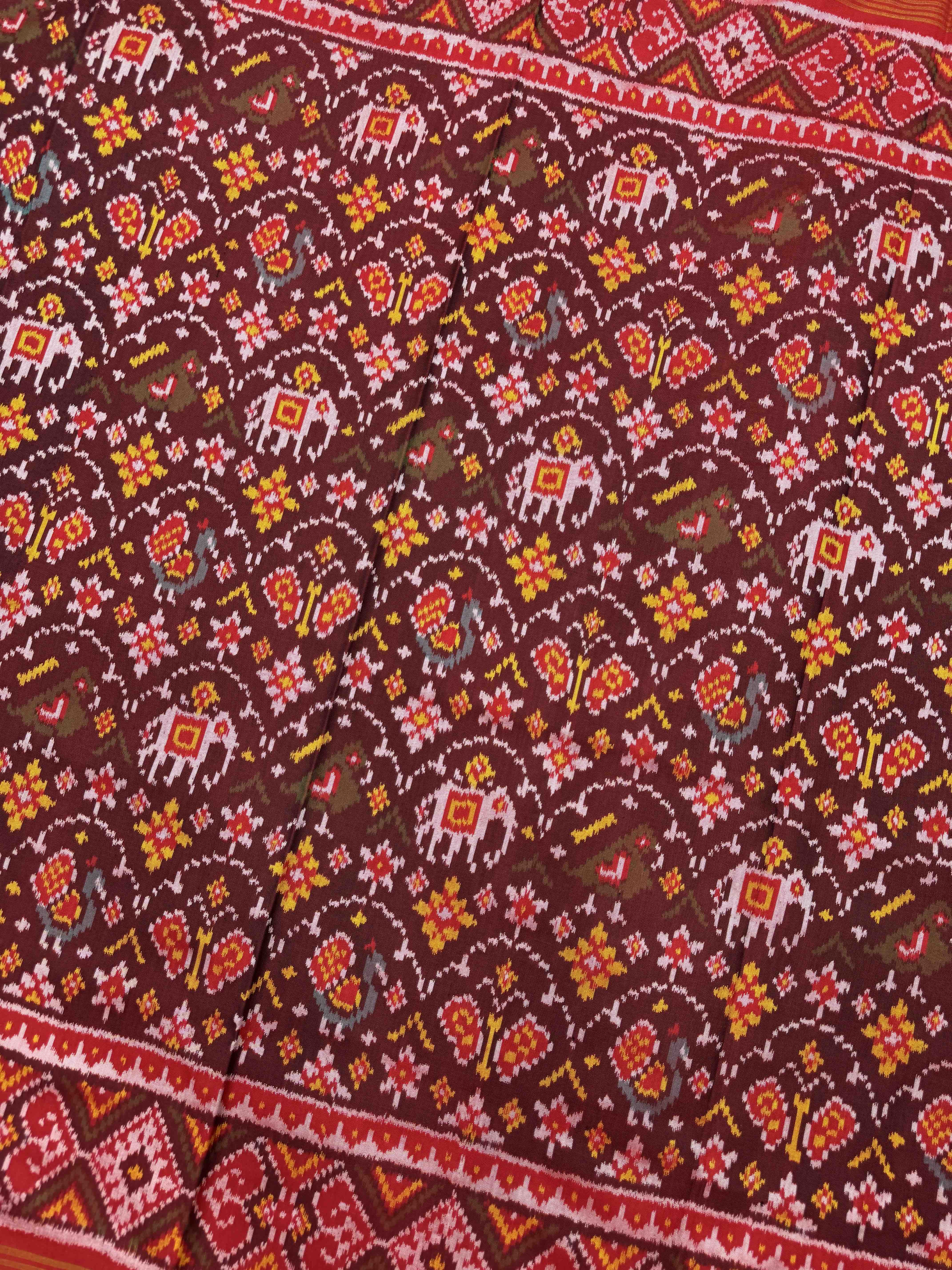 Red & Maroon Designer Narikunjar Patola in single ikat