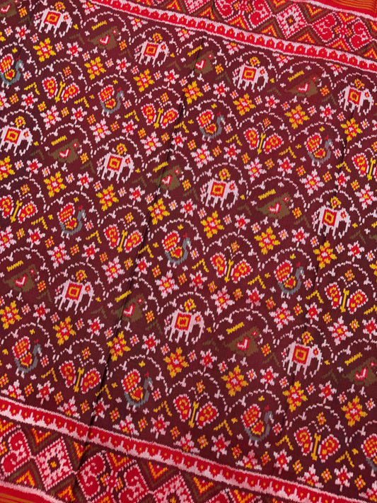 Red & Maroon Designer Narikunjar Patola in single ikat