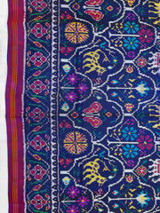 Purple Blue motifs & floral Twill Patola Saree