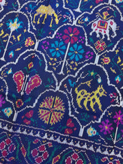 Purple Blue motifs & floral Twill Patola Saree