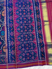 Purple Blue motifs & floral Twill Patola Saree