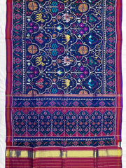Purple Blue motifs & floral Twill Patola Saree