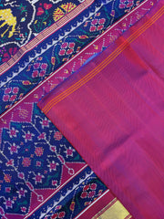 Purple Blue motifs & floral Twill Patola Saree