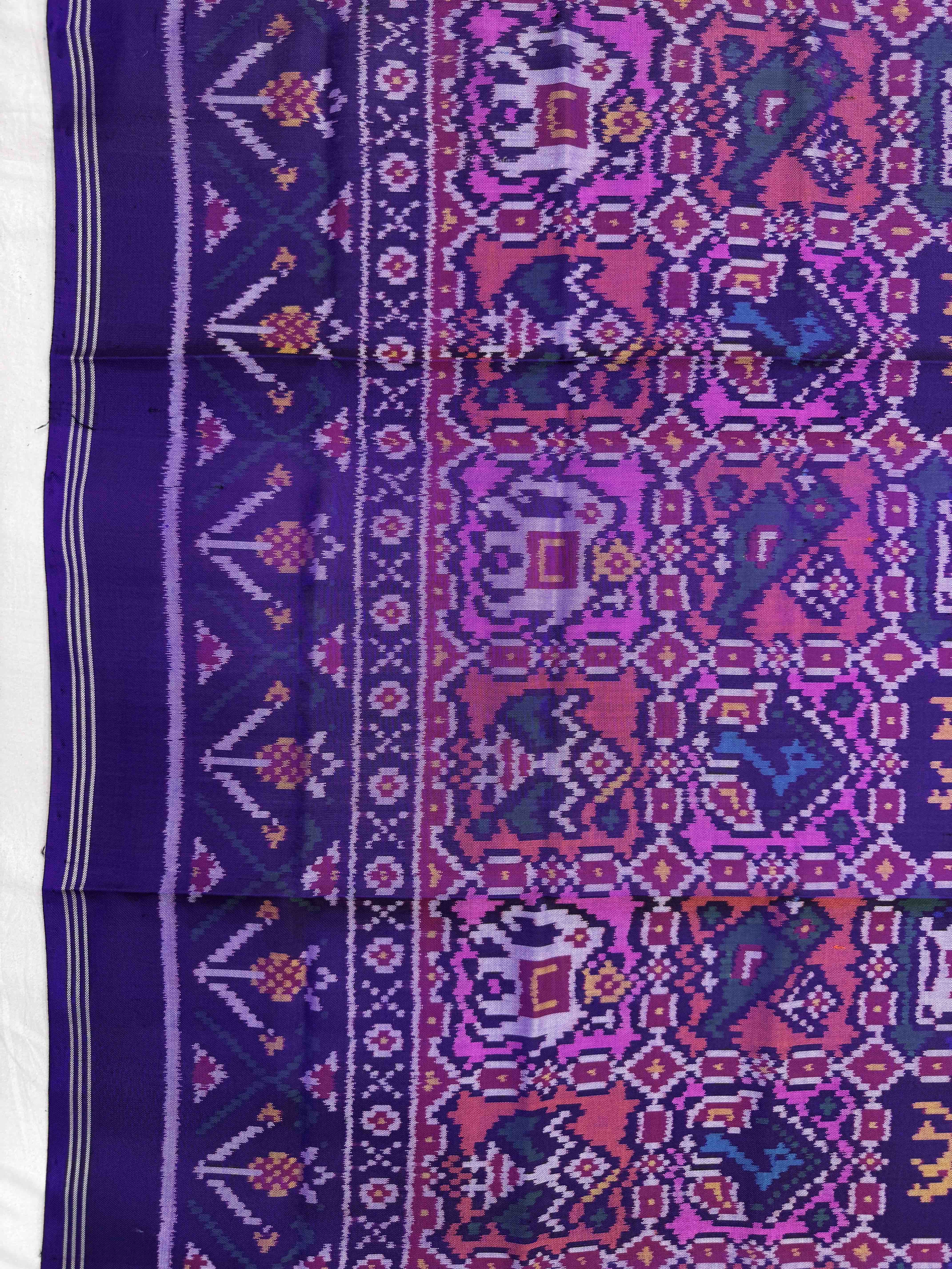 Purple Multicolor Sakdi Narikunj Semi Double Ikat Patola Dupatta