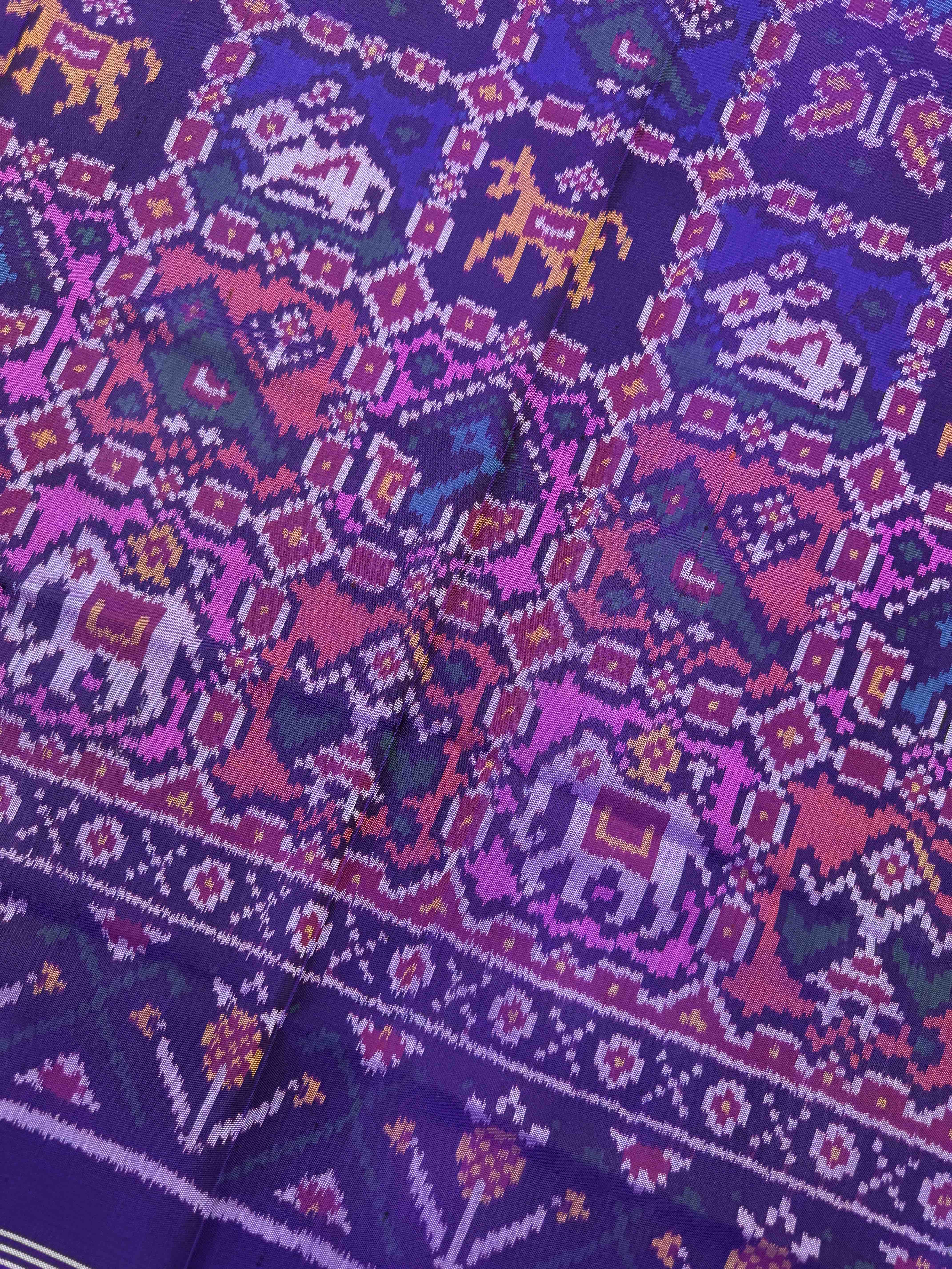 Purple Multicolor Sakdi Narikunj Semi Double Ikat Patola Dupatta