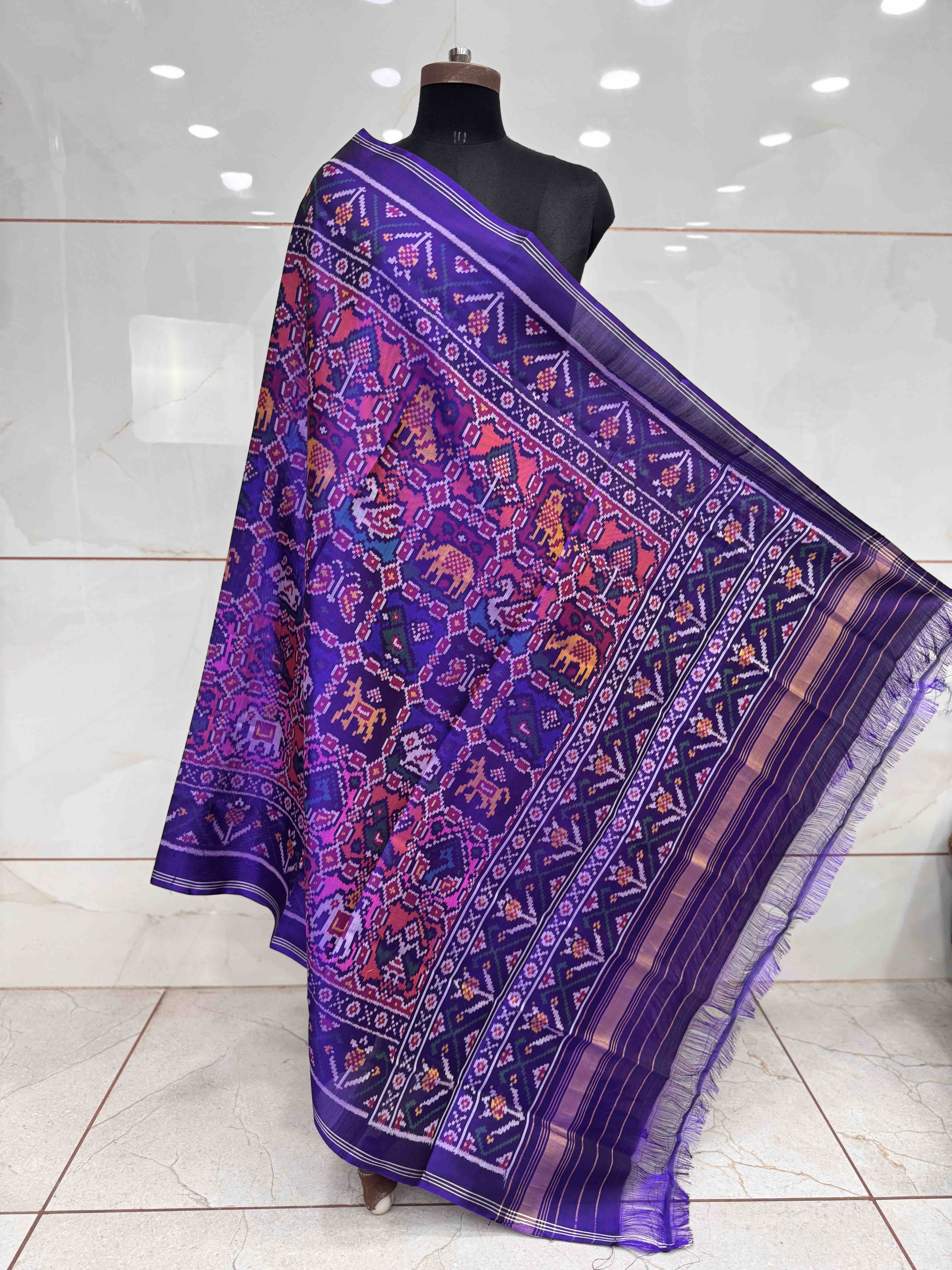 Purple Multicolor Sakdi Narikunj Semi Double Ikat Patola Dupatta