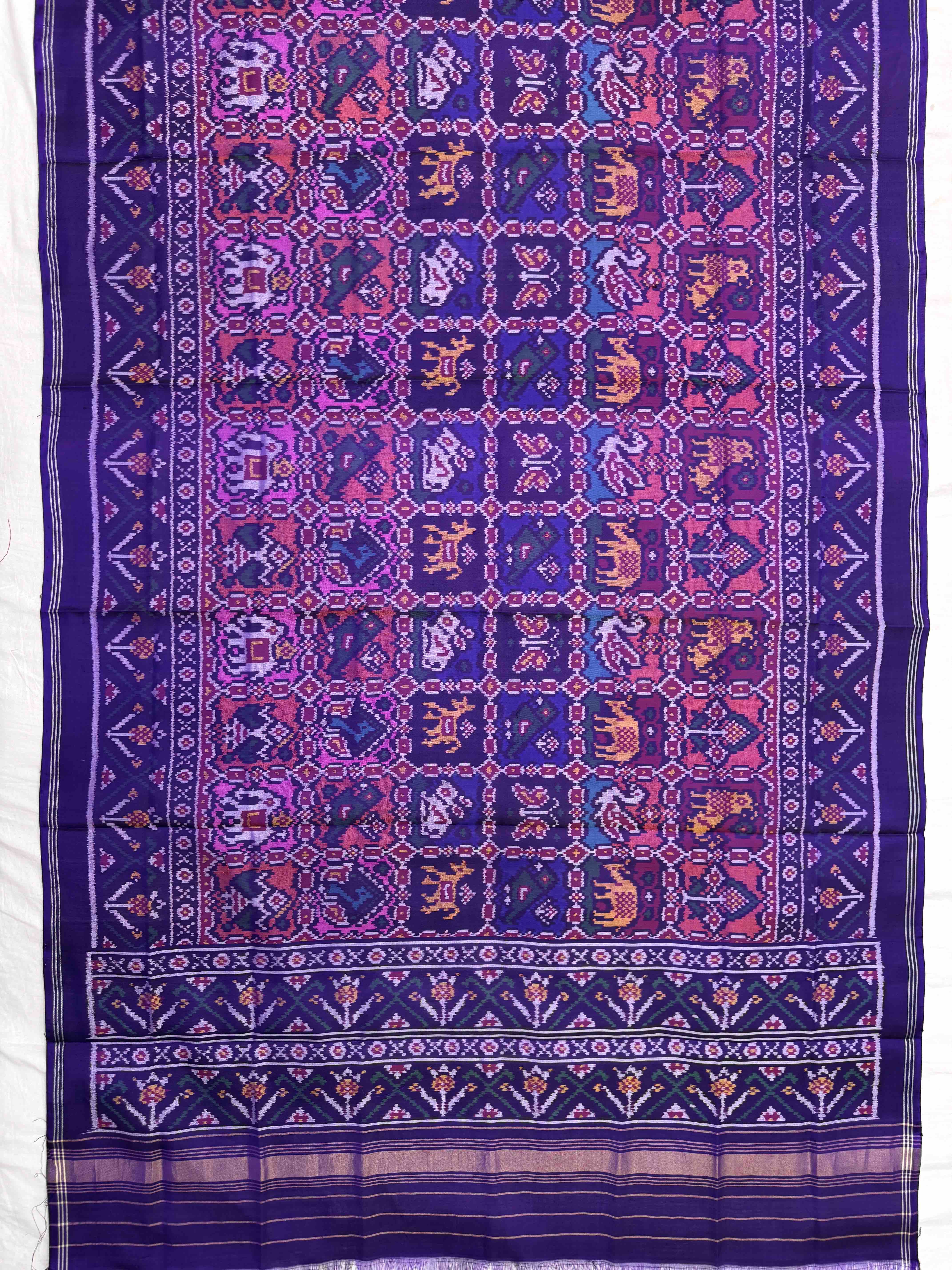 Purple Multicolor Sakdi Narikunj Semi Double Ikat Patola Dupatta