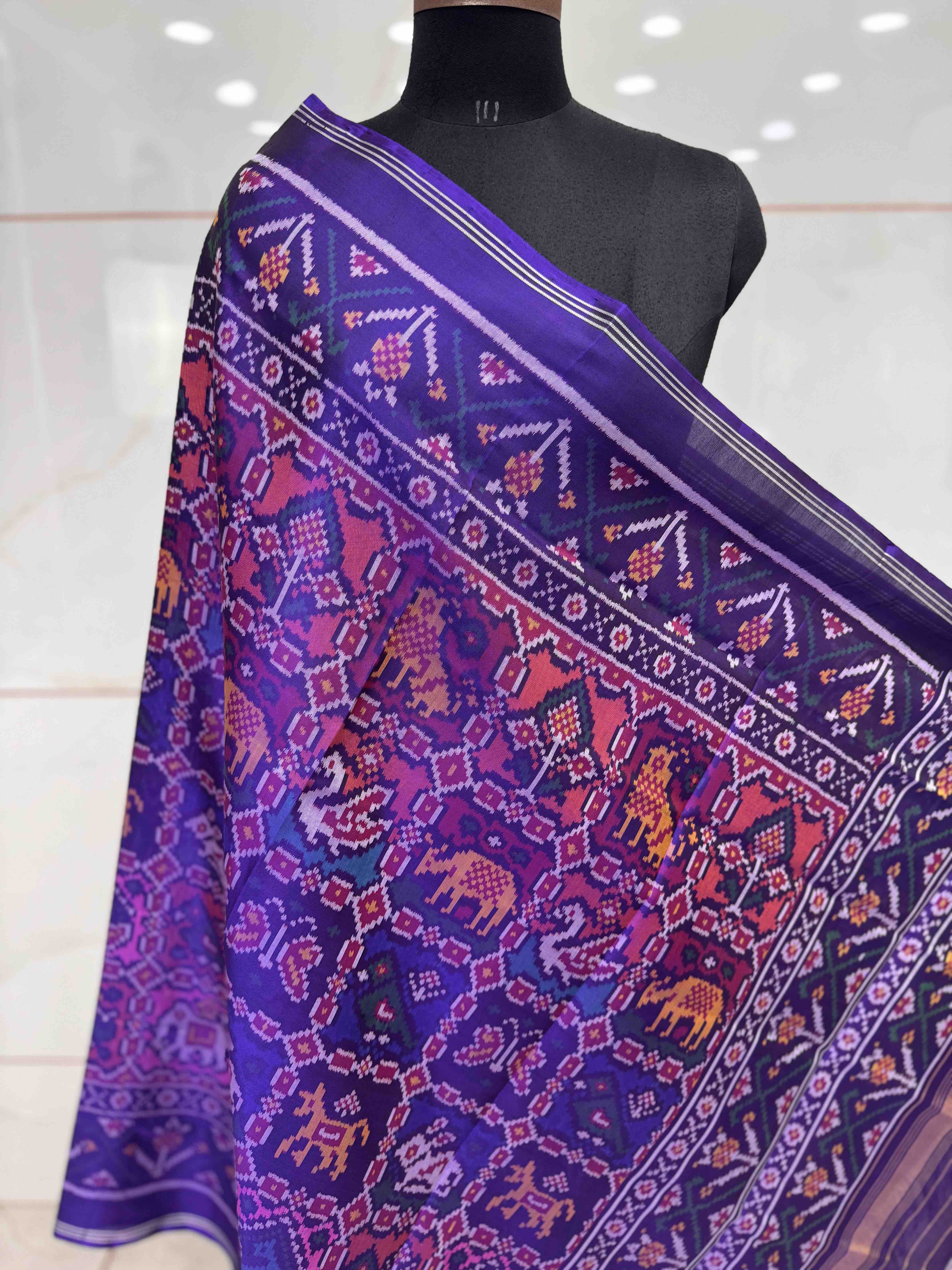 Purple Multicolor Sakdi Narikunj Semi Double Ikat Patola Dupatta