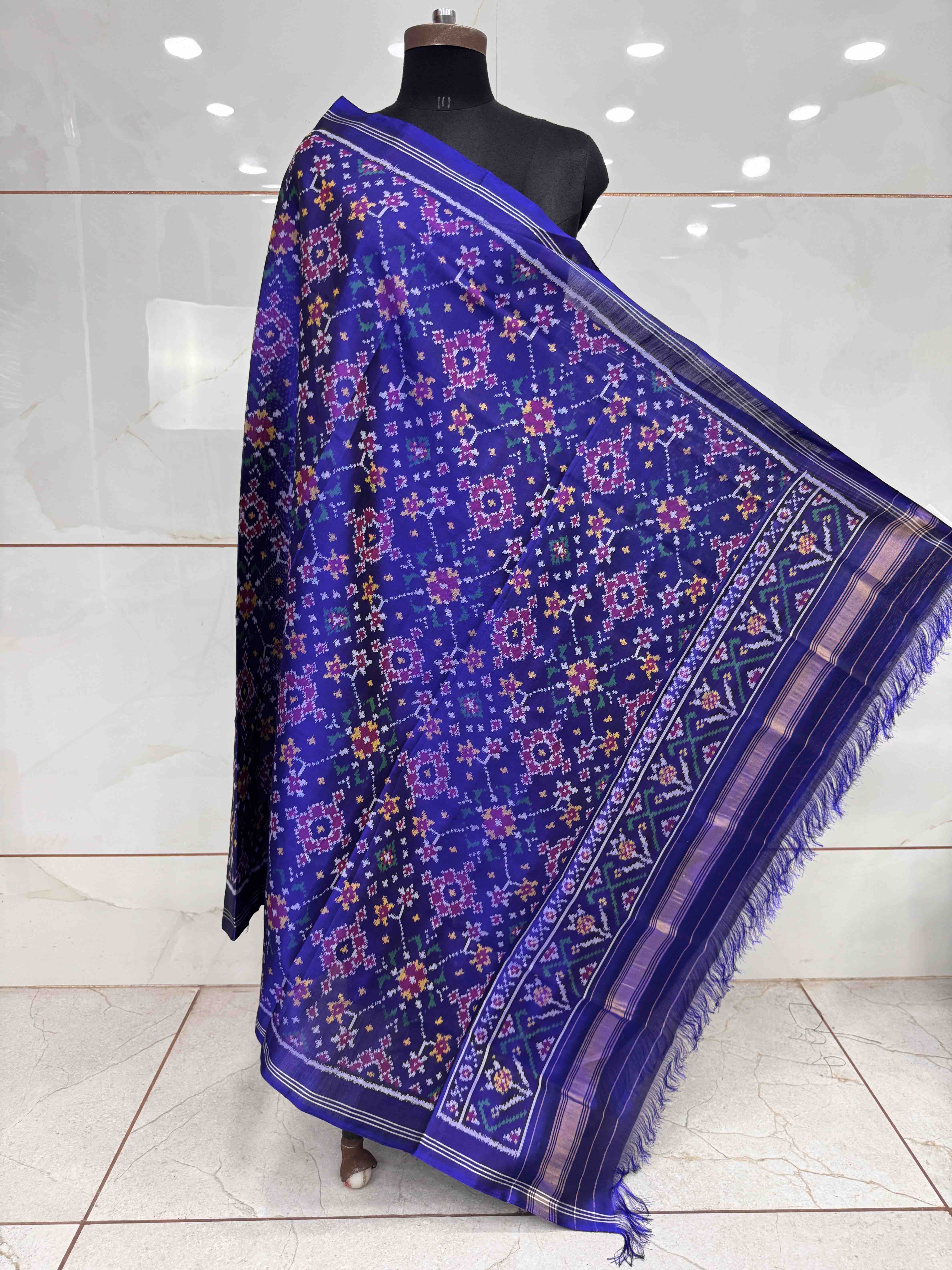 Blue Navratan Semi Double Ikat Patola Dupatta