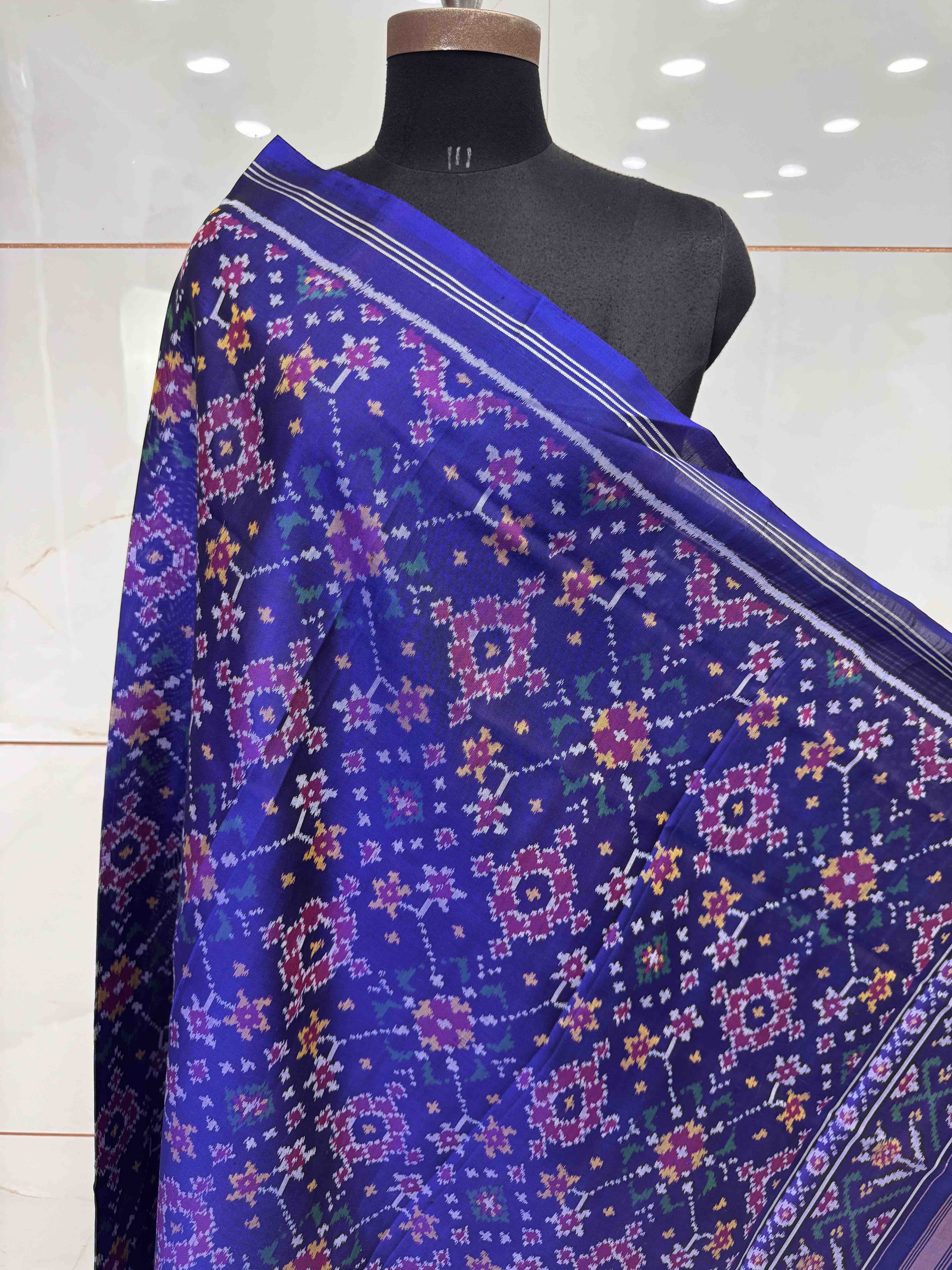 Blue Navratan Semi Double Ikat Patola Dupatta