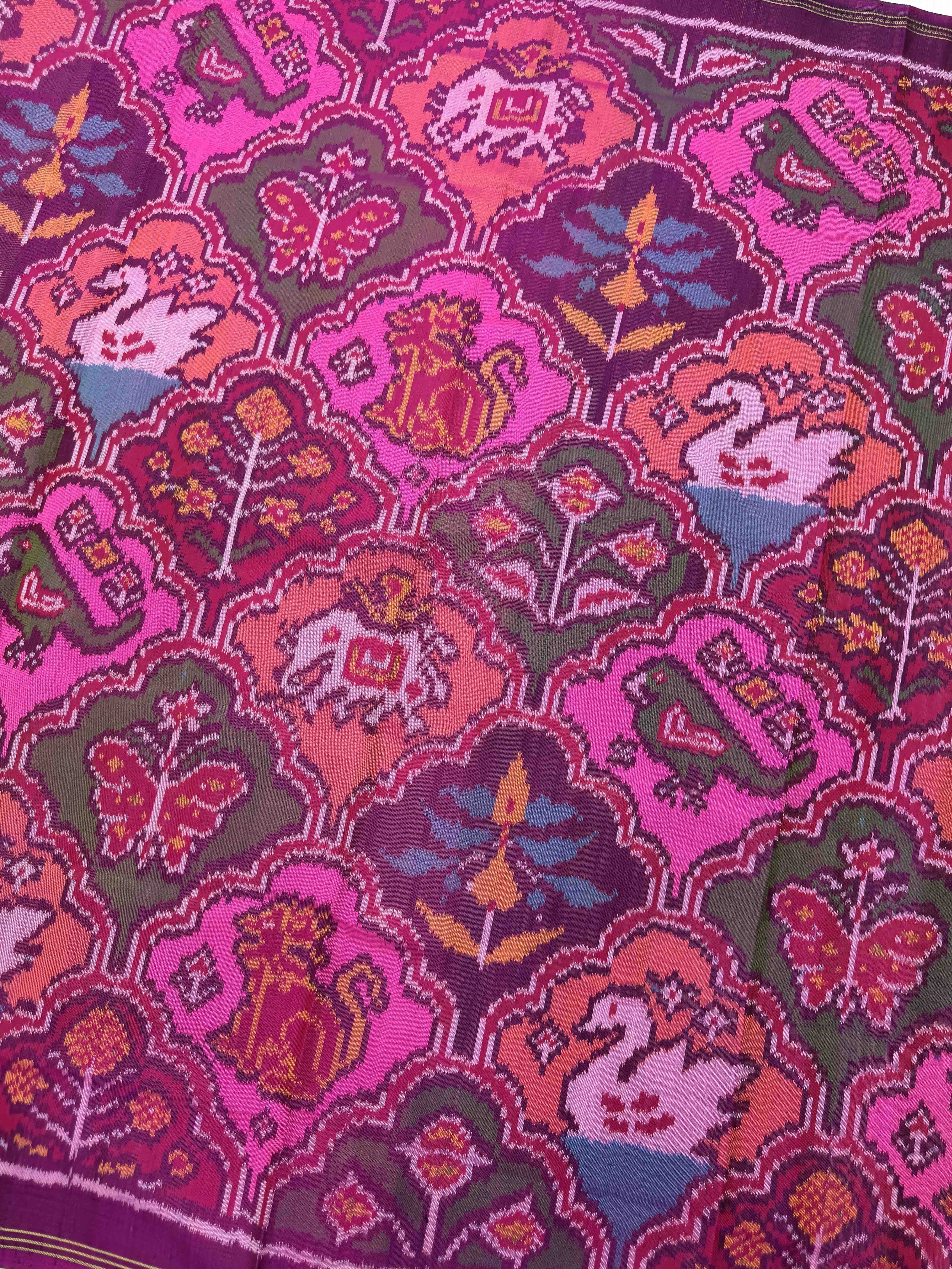 Purple & Pink Narikunj Semi Double Ikat Patola Dupatta