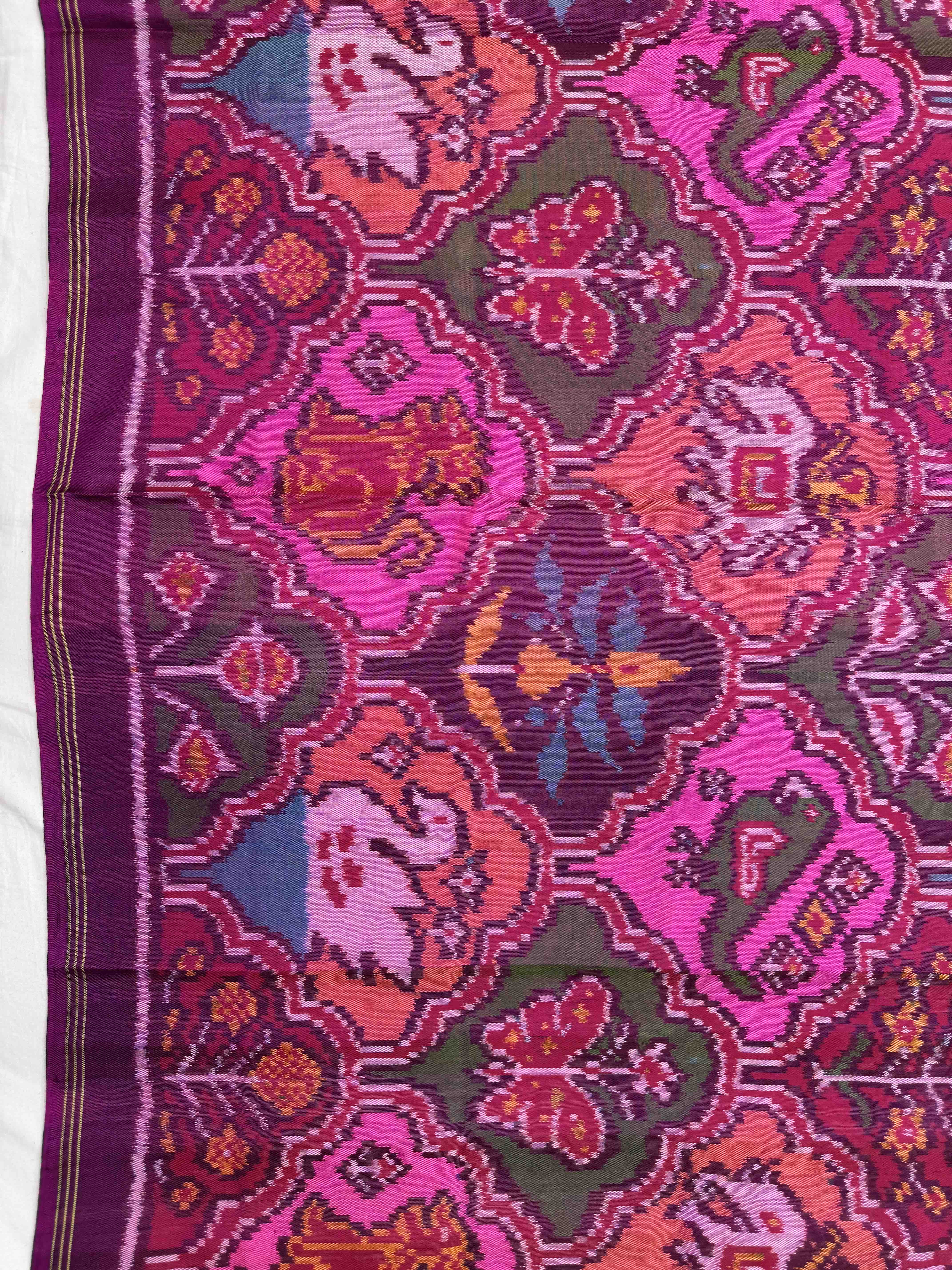 Purple & Pink Narikunj Semi Double Ikat Patola Dupatta
