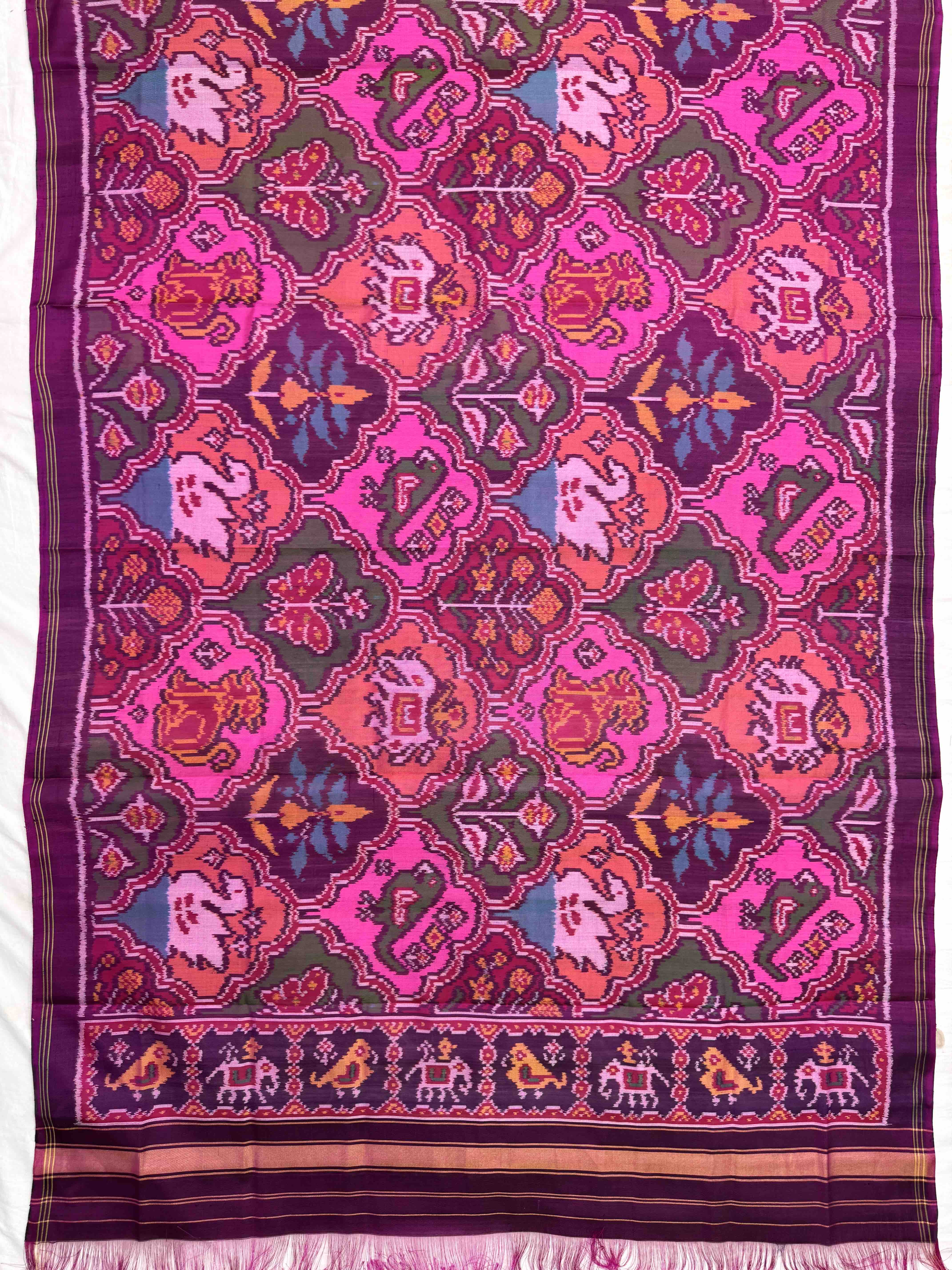 Purple & Pink Narikunj Semi Double Ikat Patola Dupatta