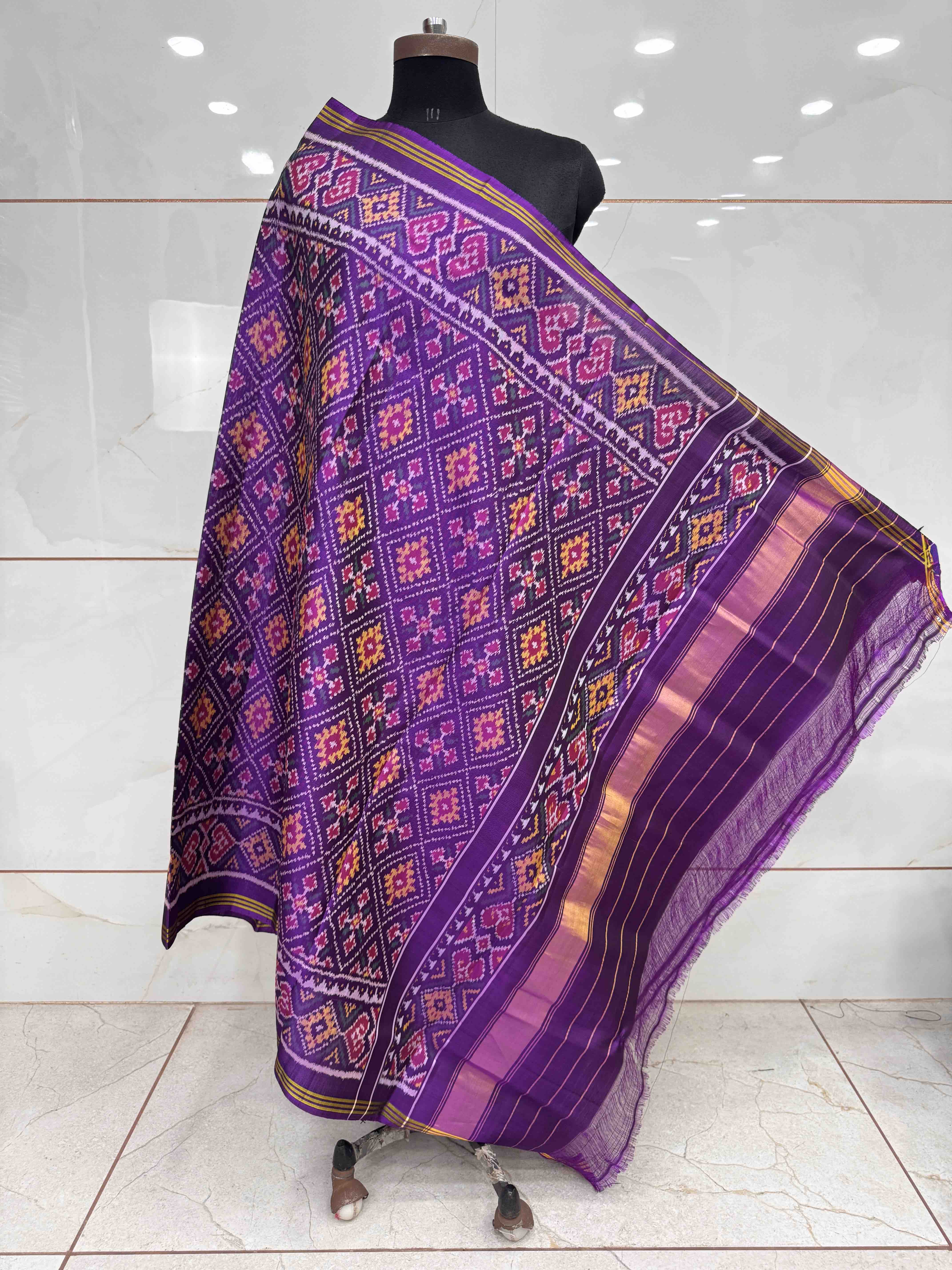Purple Panchanda Semi Double Ikat Patola Dupatta