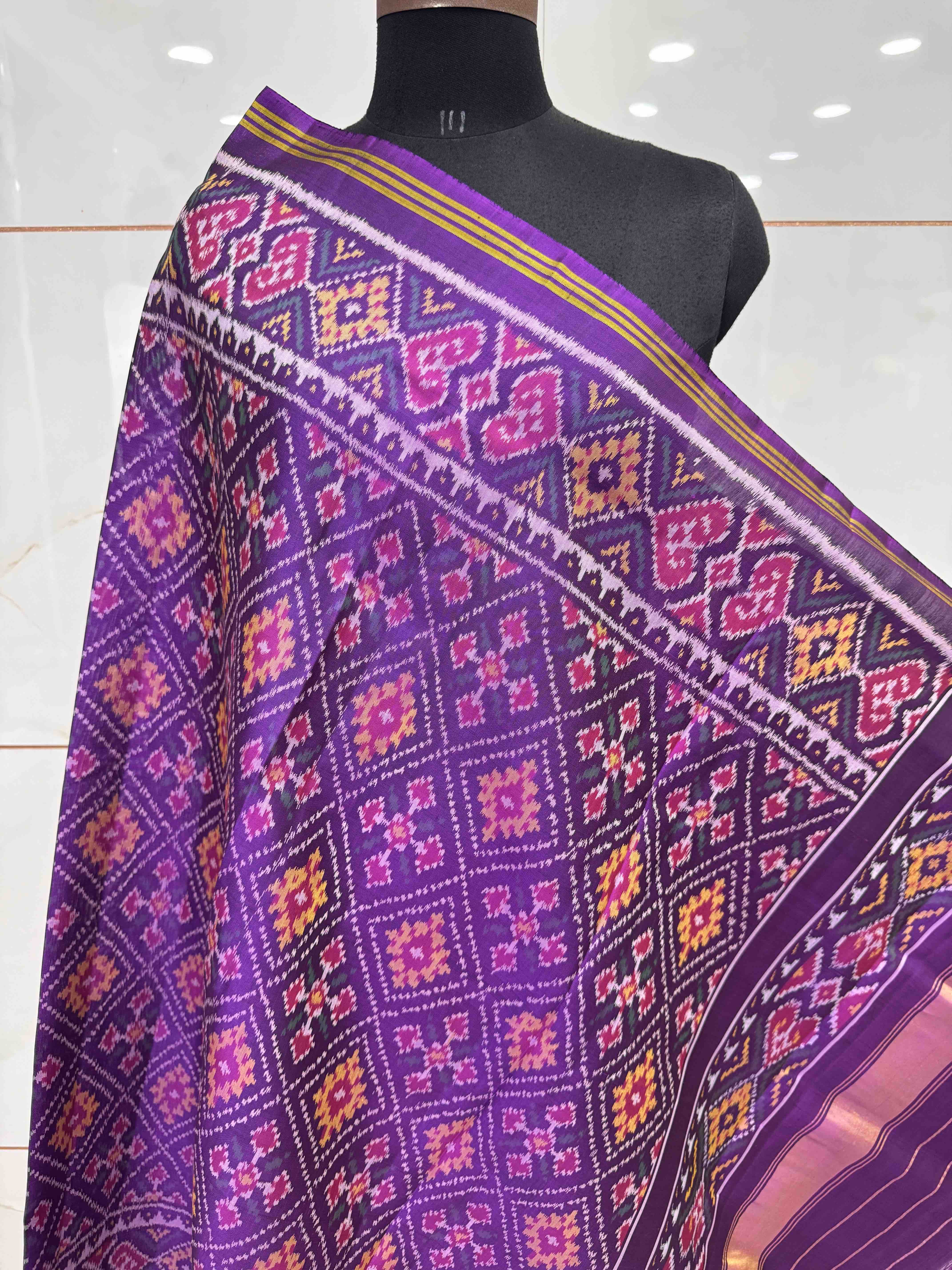 Purple Panchanda Semi Double Ikat Patola Dupatta