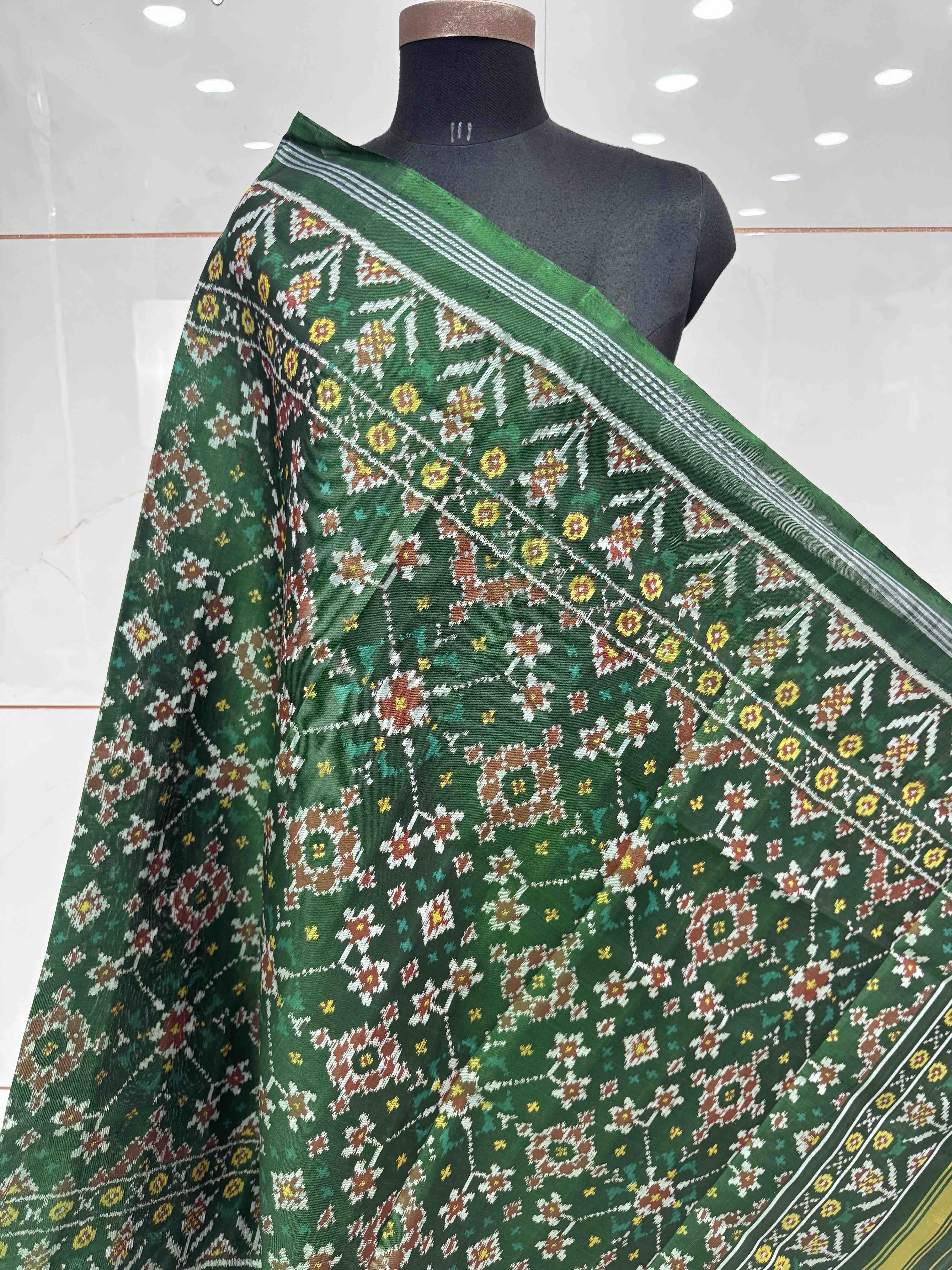 Green Navratan Semi Double Ikat Patola Dupatta
