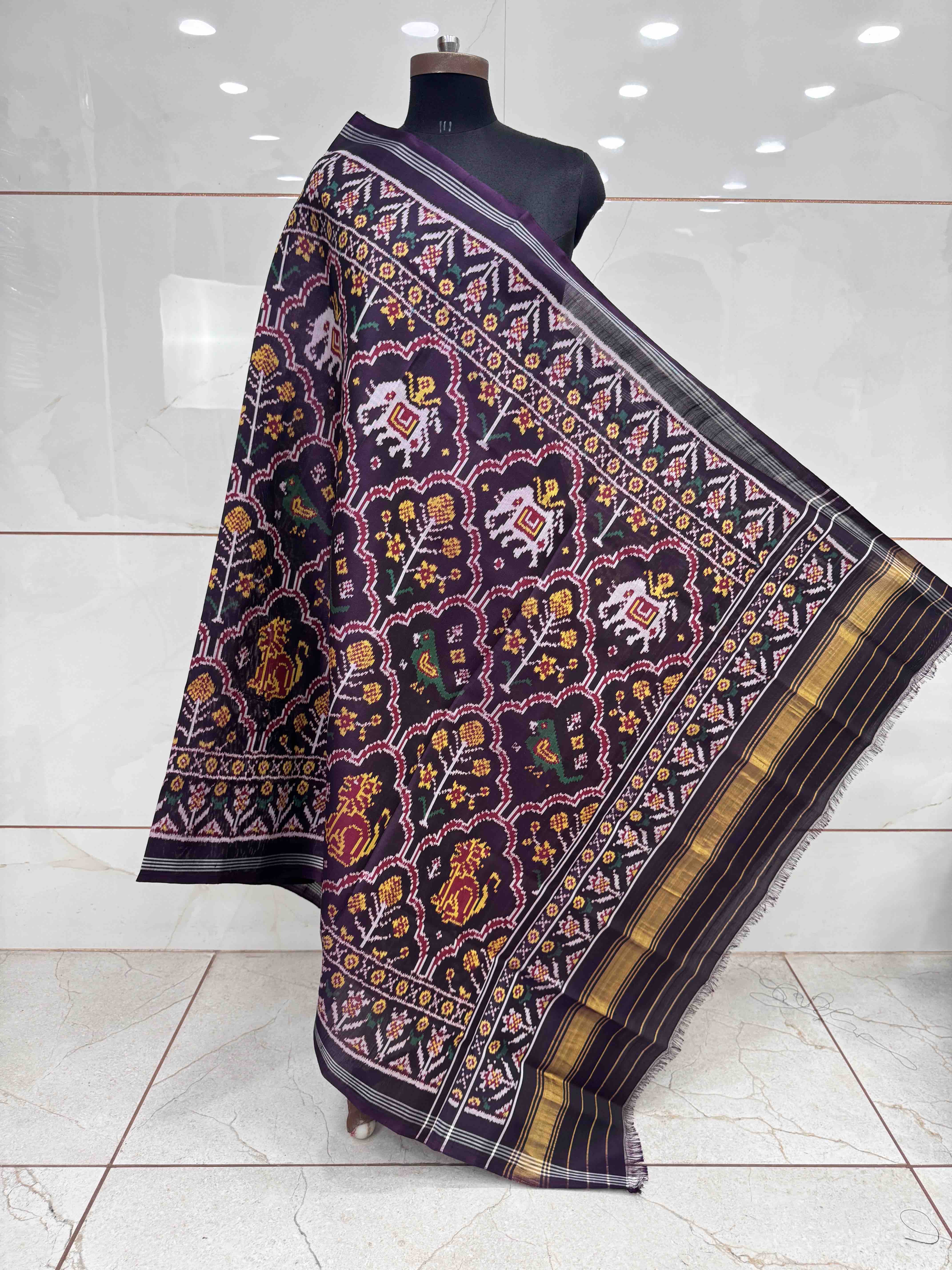Dark Purple Narikunj Semi Double Ikat Patola Dupatta