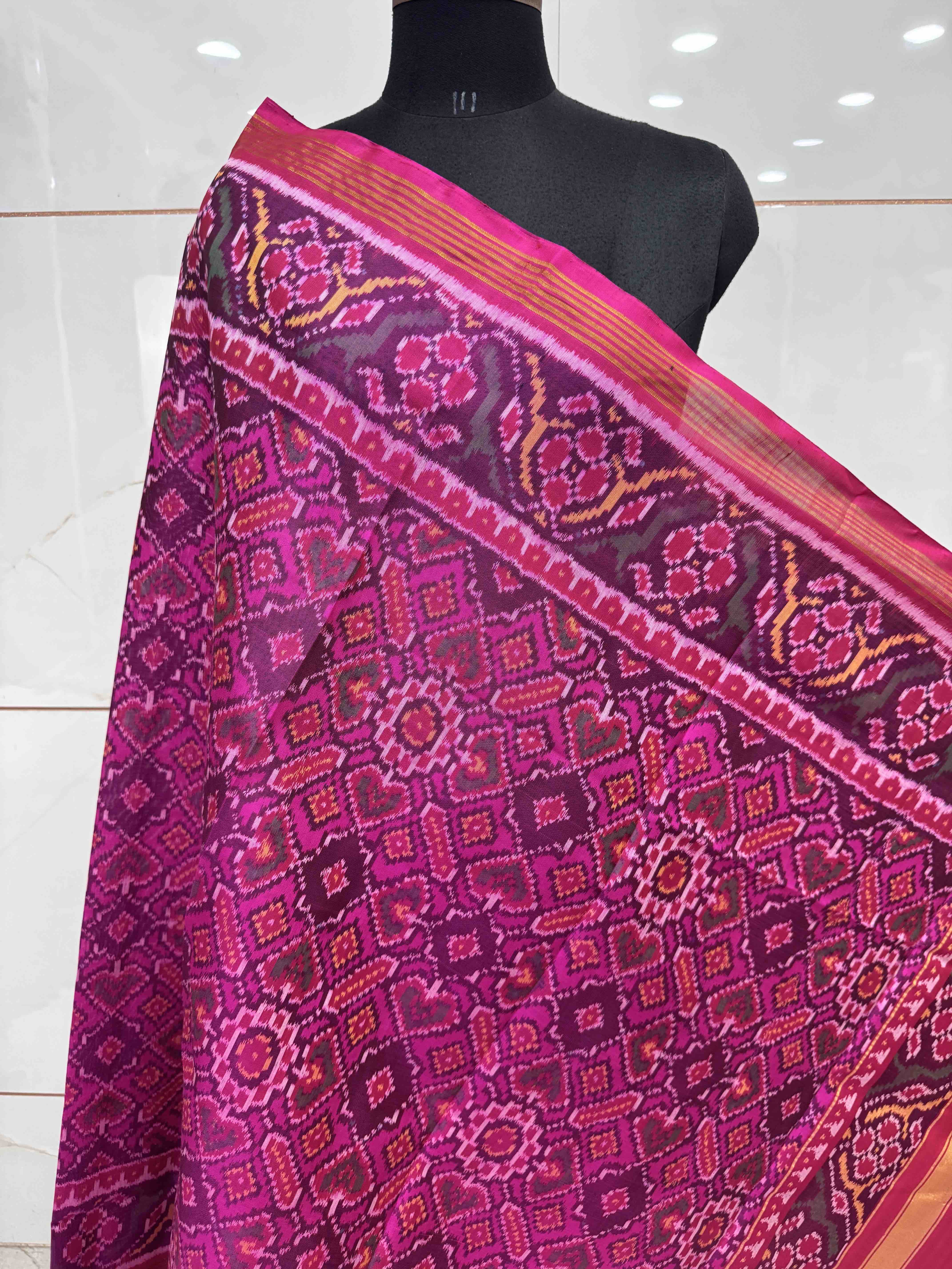 Pink Manekchowk Semi Double Ikat Patola Dupatta