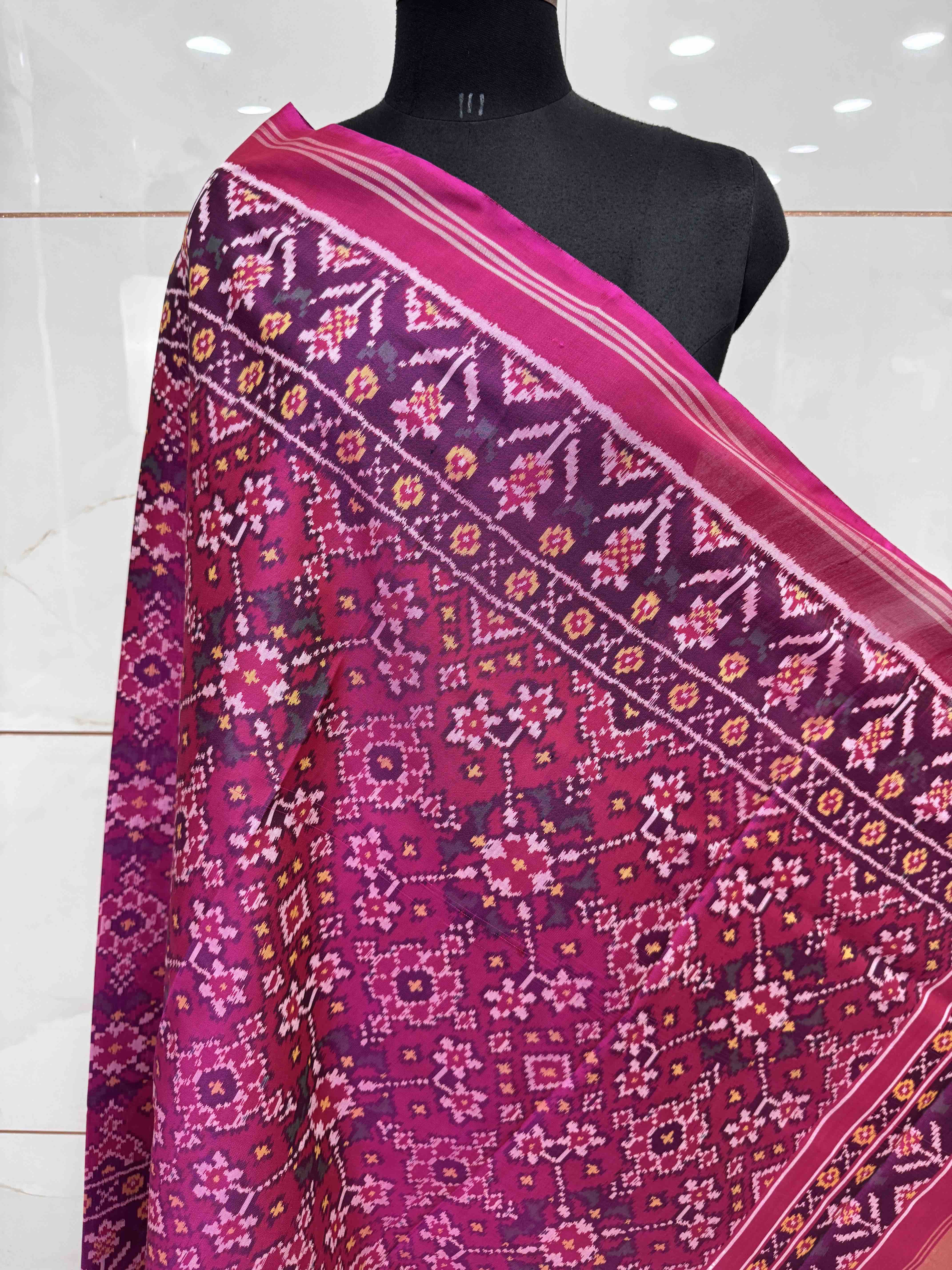 Pink Navratan Semi Double Ikat Patola Dupatta