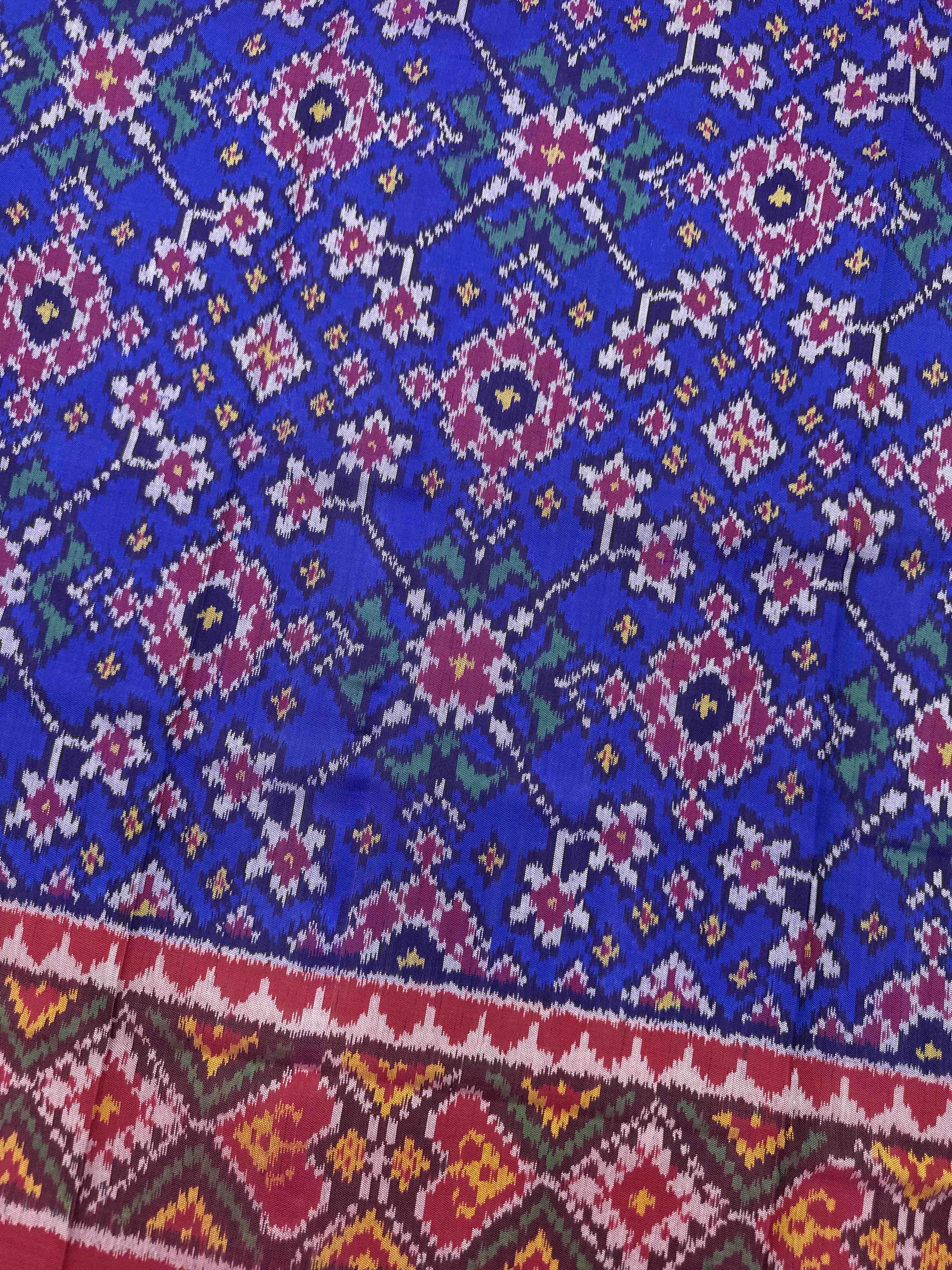 Dark Pink & Blue Navratan Semi Double Ikat Patola Dupatta