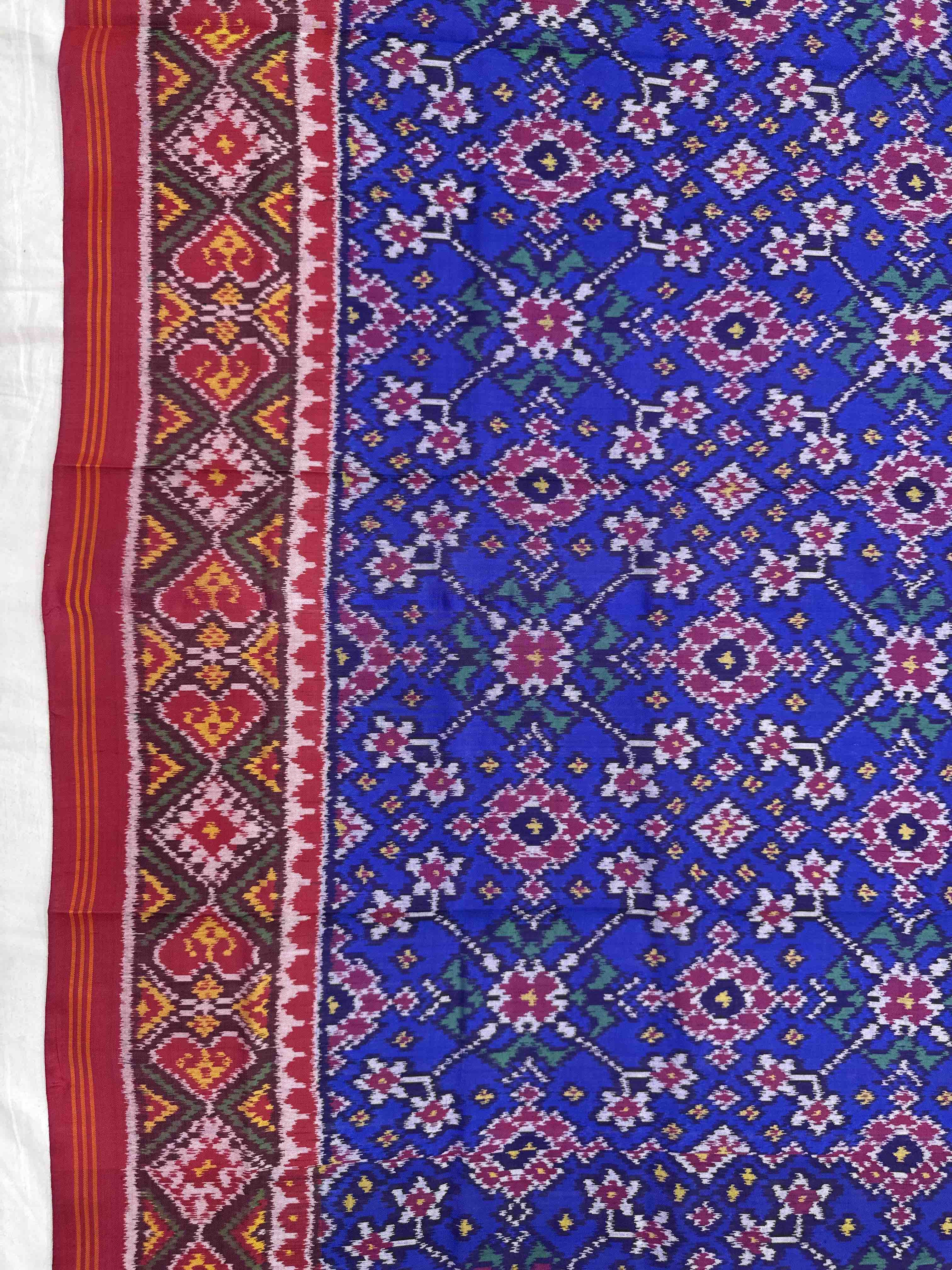 Dark Pink & Blue Navratan Semi Double Ikat Patola Dupatta