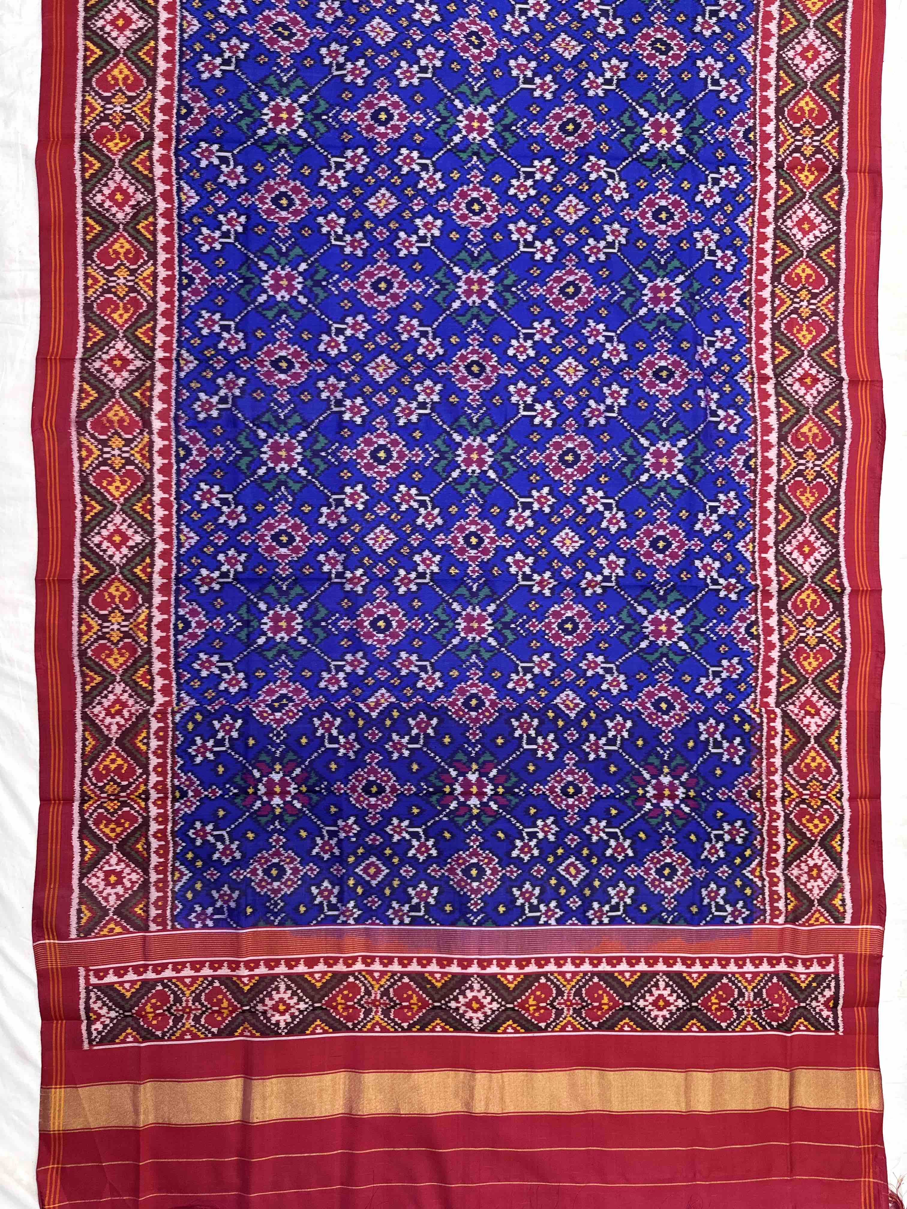 Dark Pink & Blue Navratan Semi Double Ikat Patola Dupatta