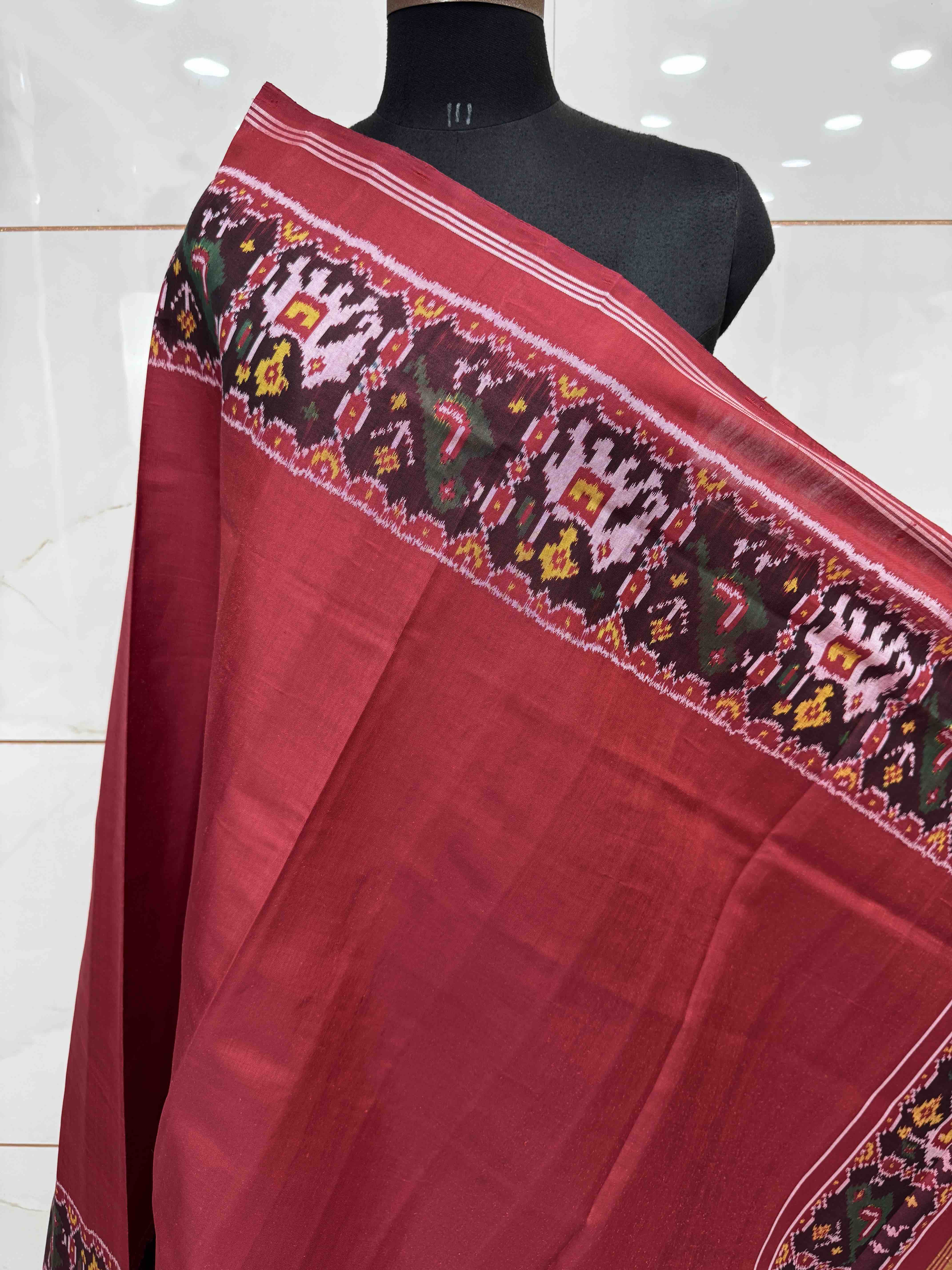Red Plain Semi Double Ikat Patola Dupatta