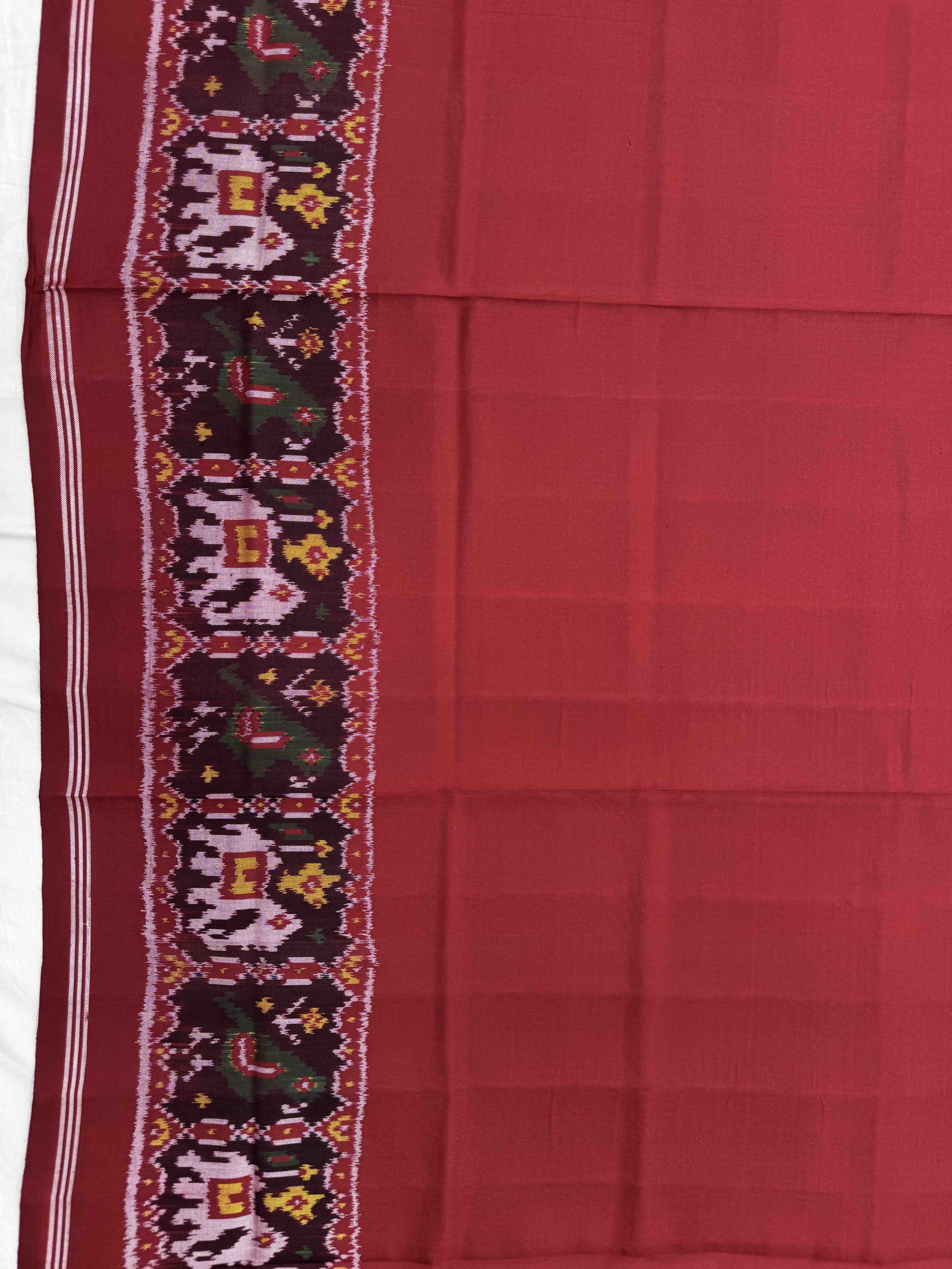 Red Plain Semi Double Ikat Patola Dupatta
