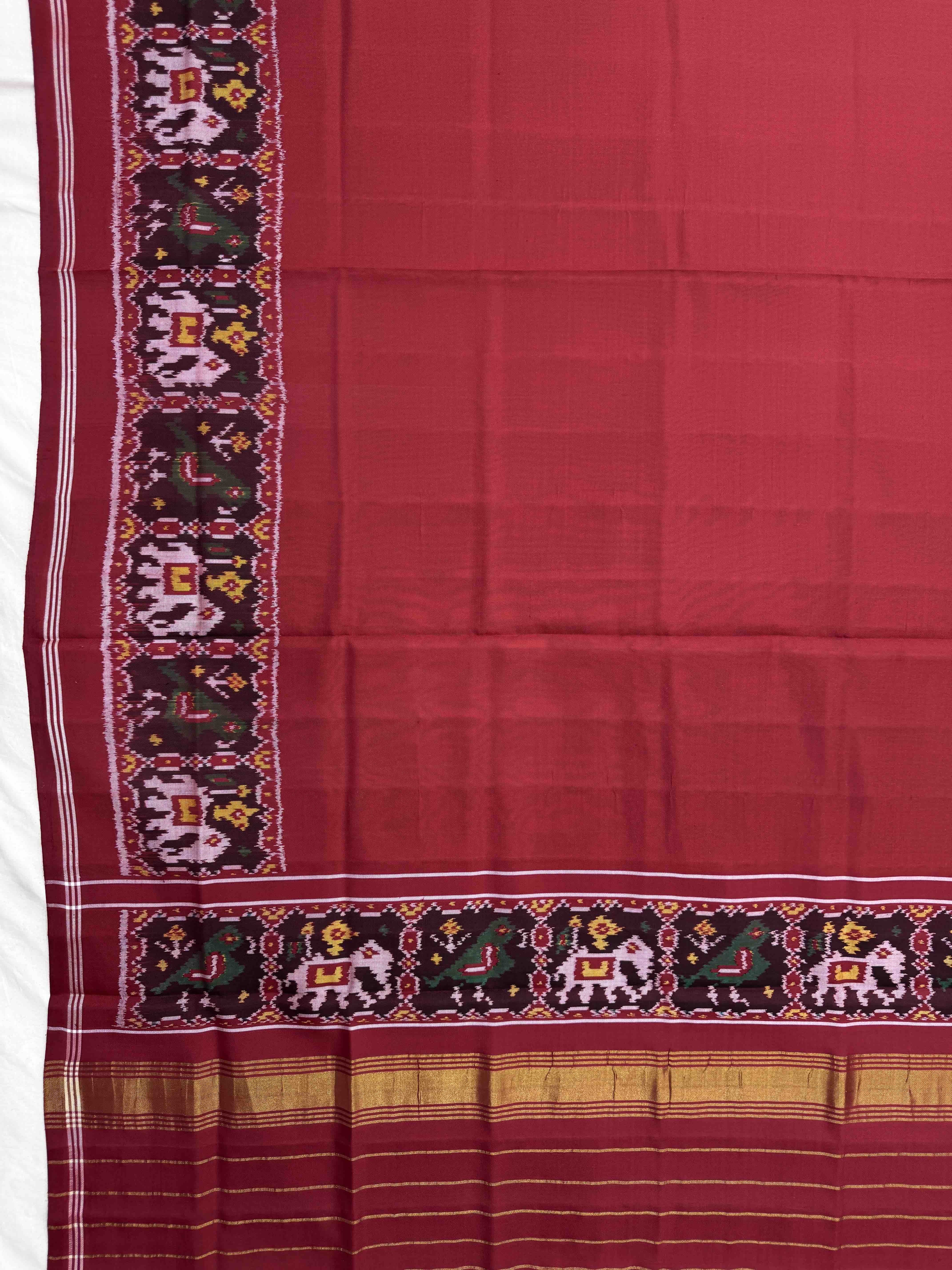Red Plain Semi Double Ikat Patola Dupatta