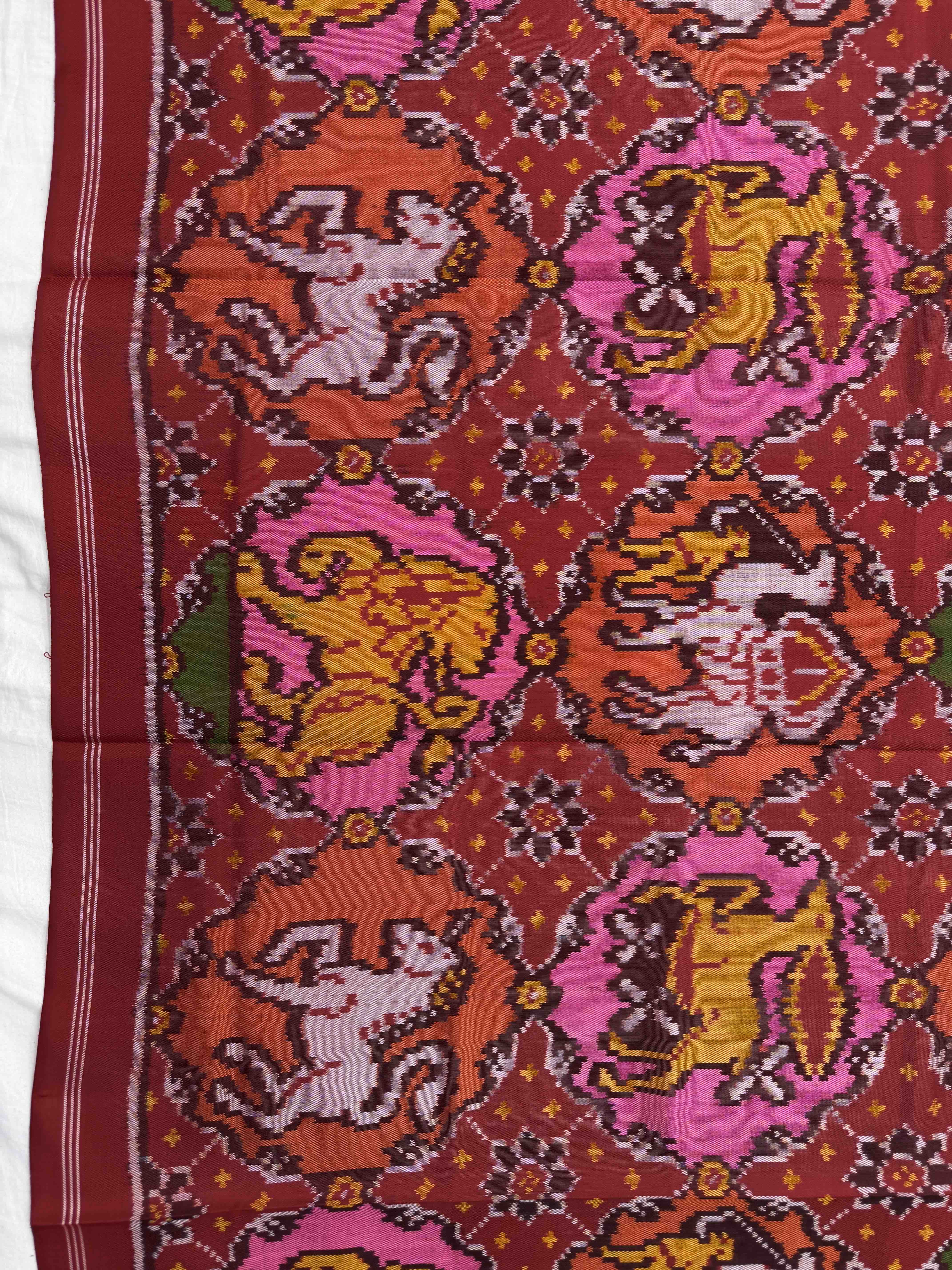 Red Multicolor Figure Motifs Semi Double Ikat Patola Dupatta