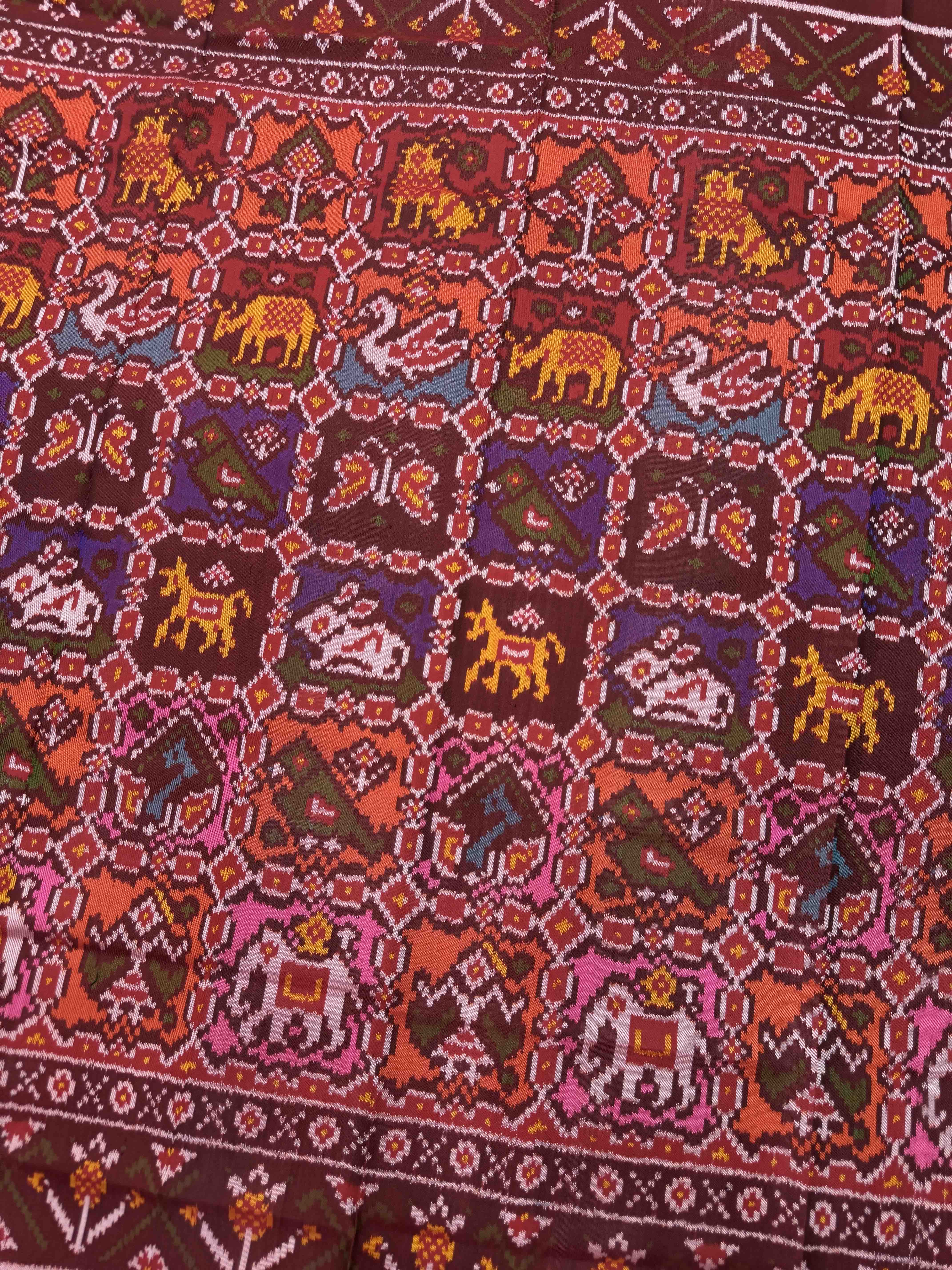 Dark Maroon Narikunj Semi Double Ikat Patola Dupatta