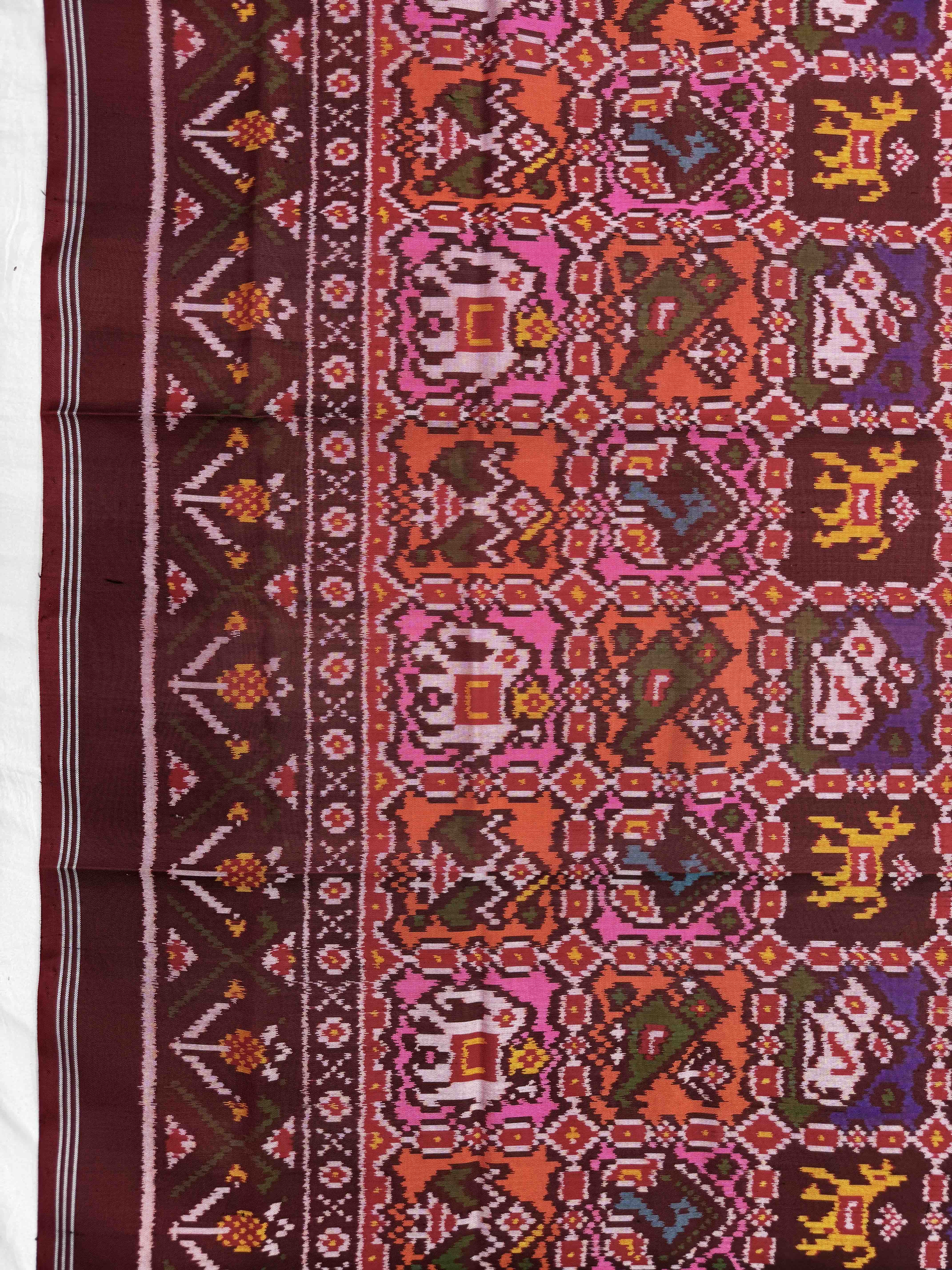 Dark Maroon Narikunj Semi Double Ikat Patola Dupatta
