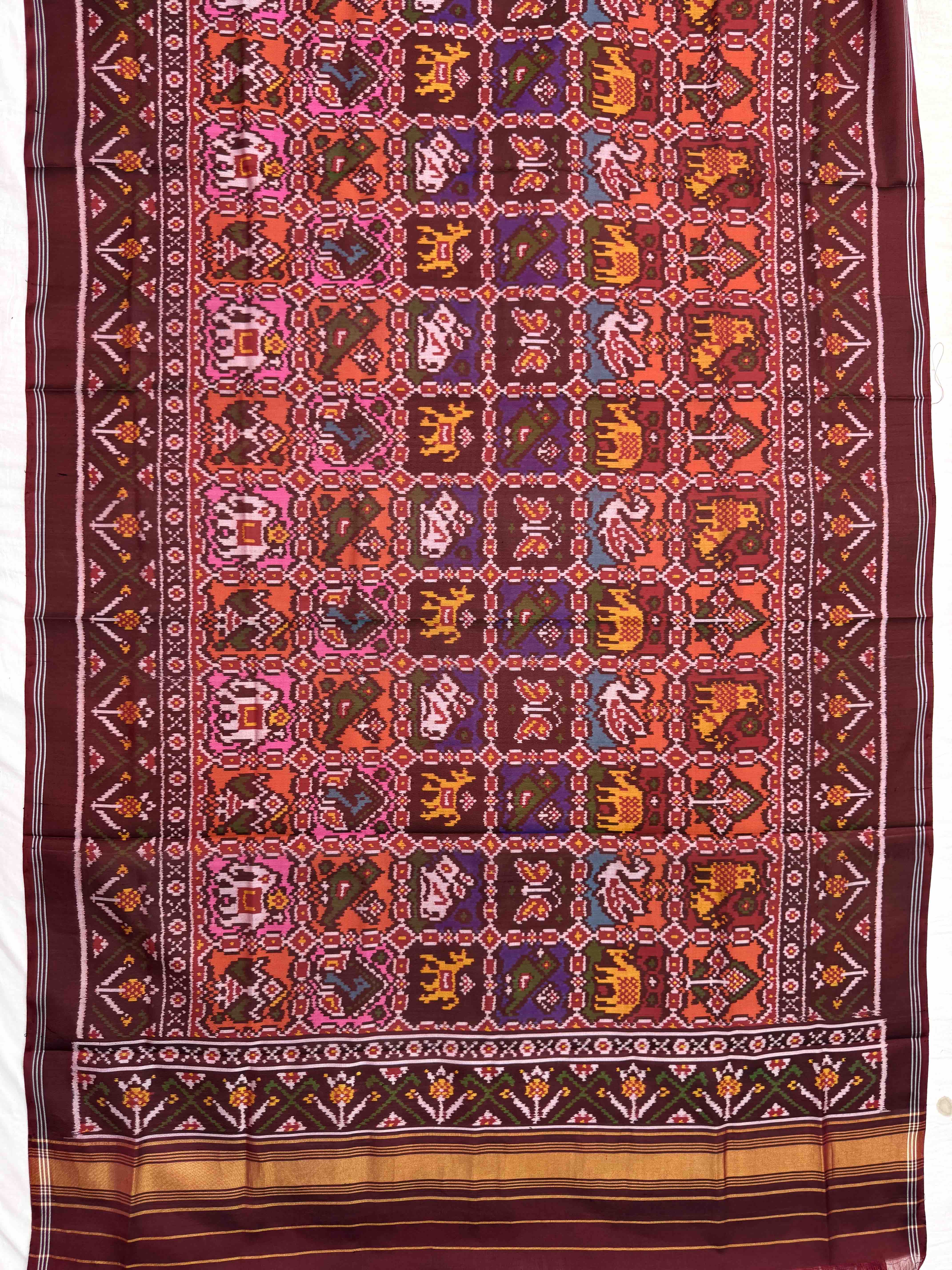 Dark Maroon Narikunj Semi Double Ikat Patola Dupatta