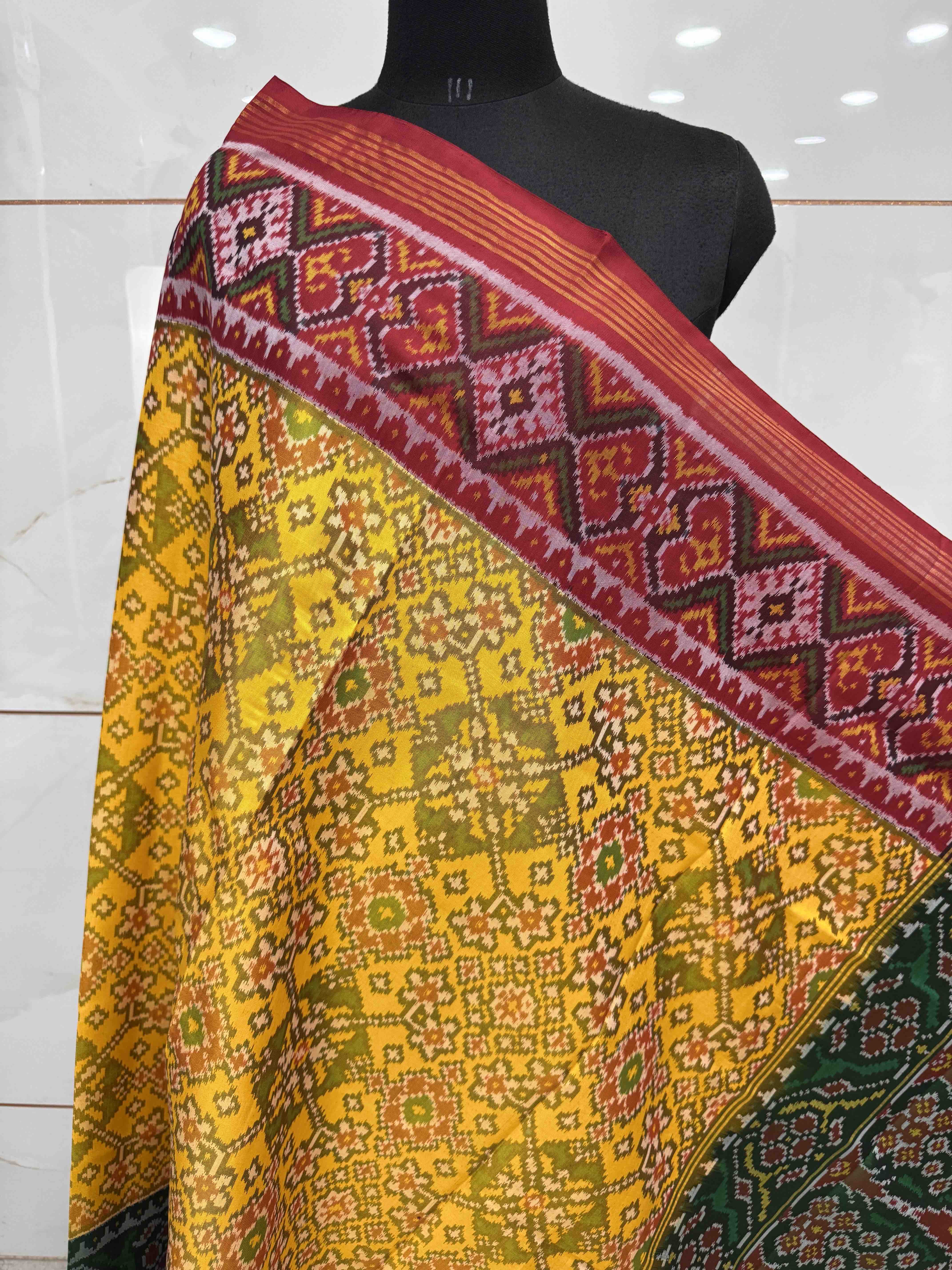 Yellow Navratan Ganga Jamuna Semi Double Ikat Patola Dupatta