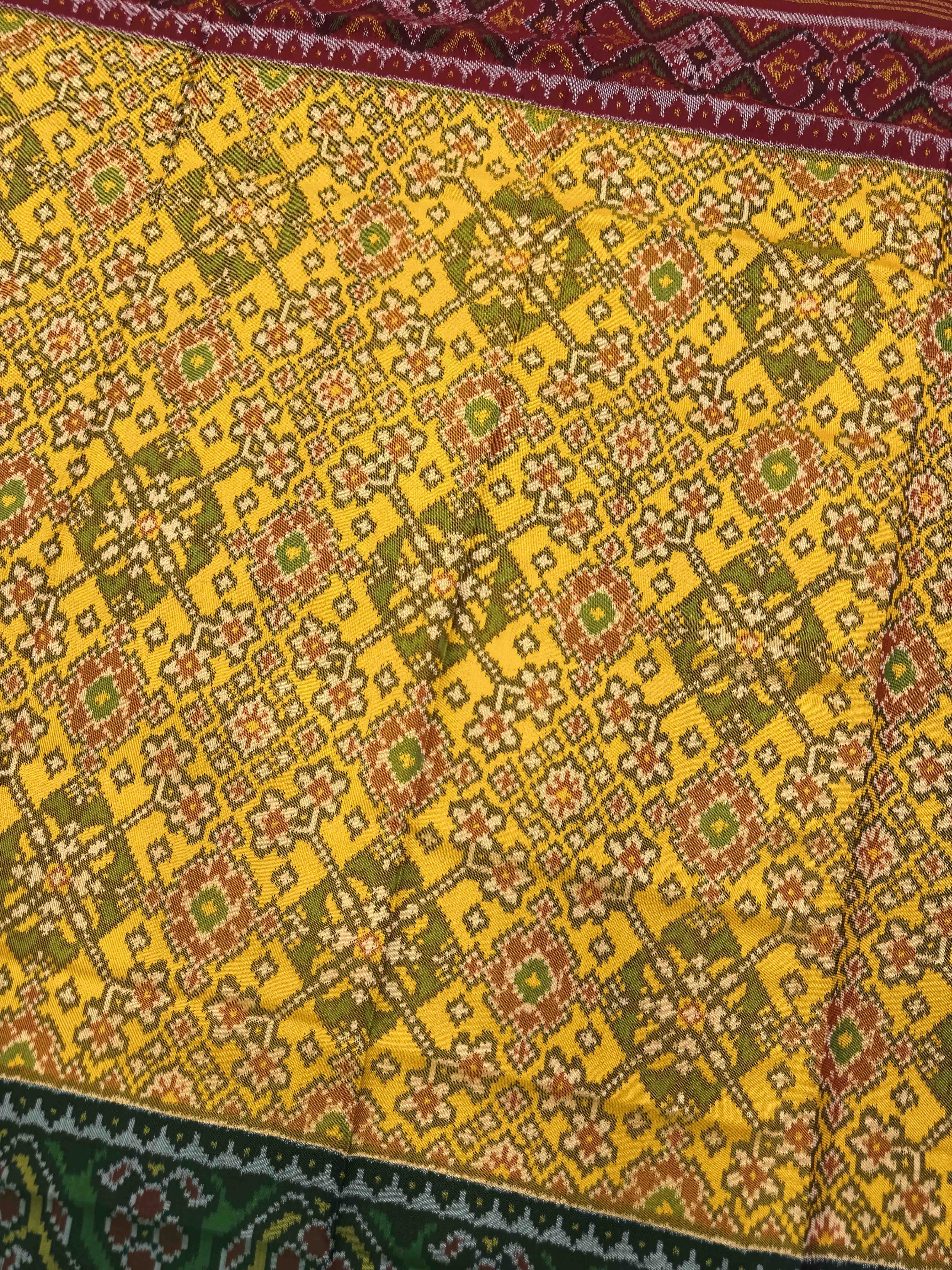 Yellow Navratan Ganga Jamuna Semi Double Ikat Patola Dupatta
