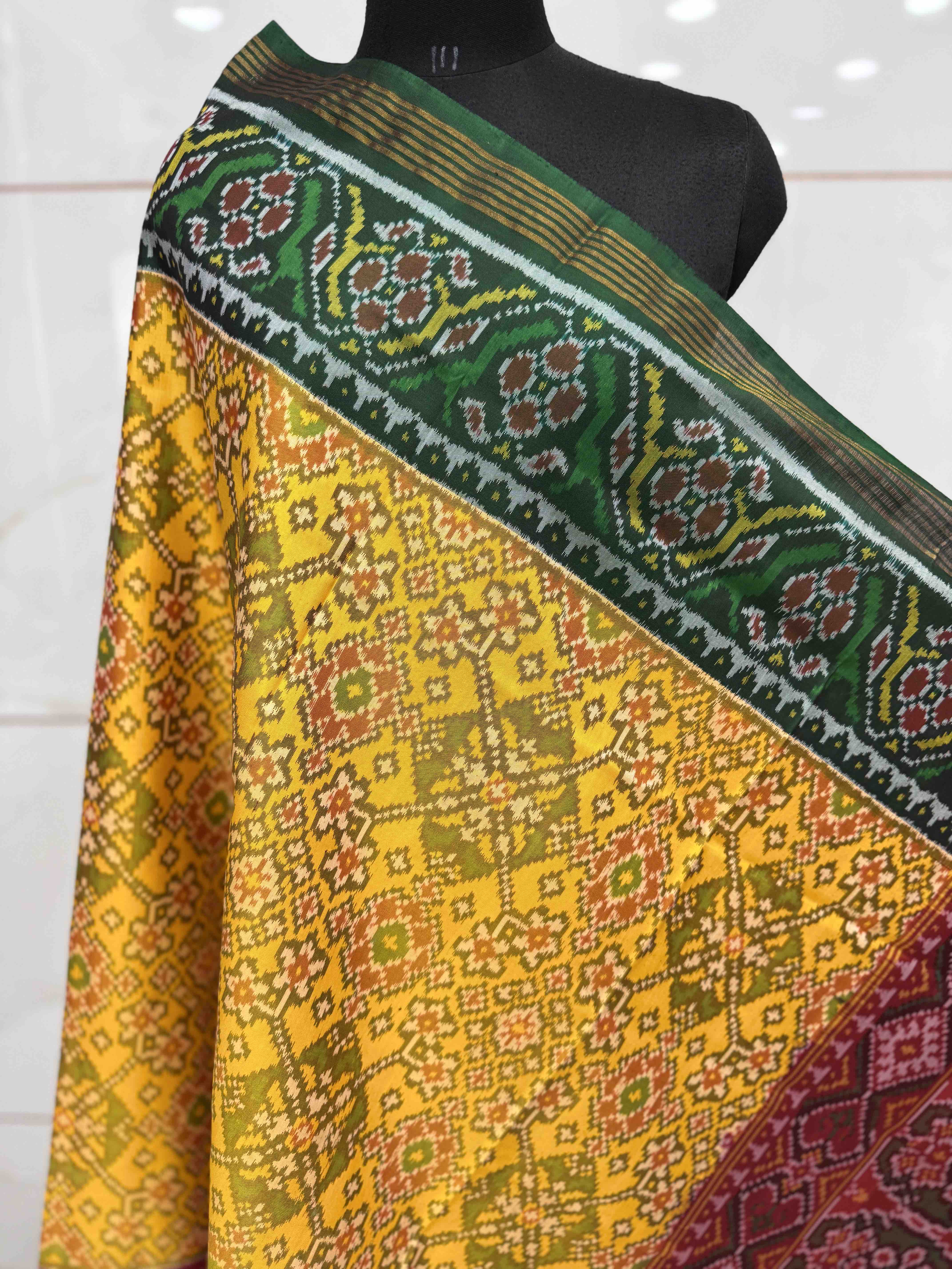 Yellow Navratan Ganga Jamuna Semi Double Ikat Patola Dupatta